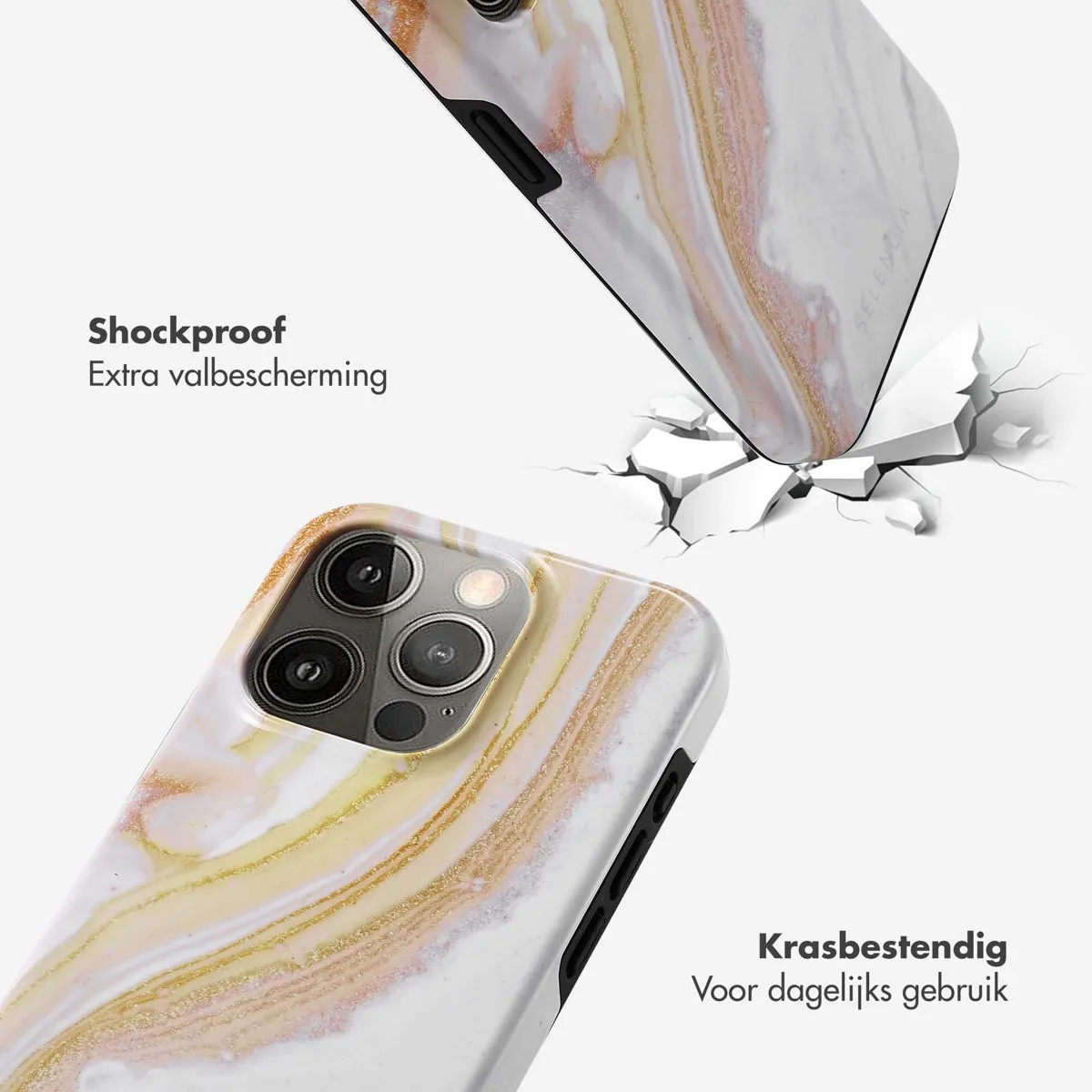 Selencia Hoesje iPhone 15 Pro Chic Marble Gold