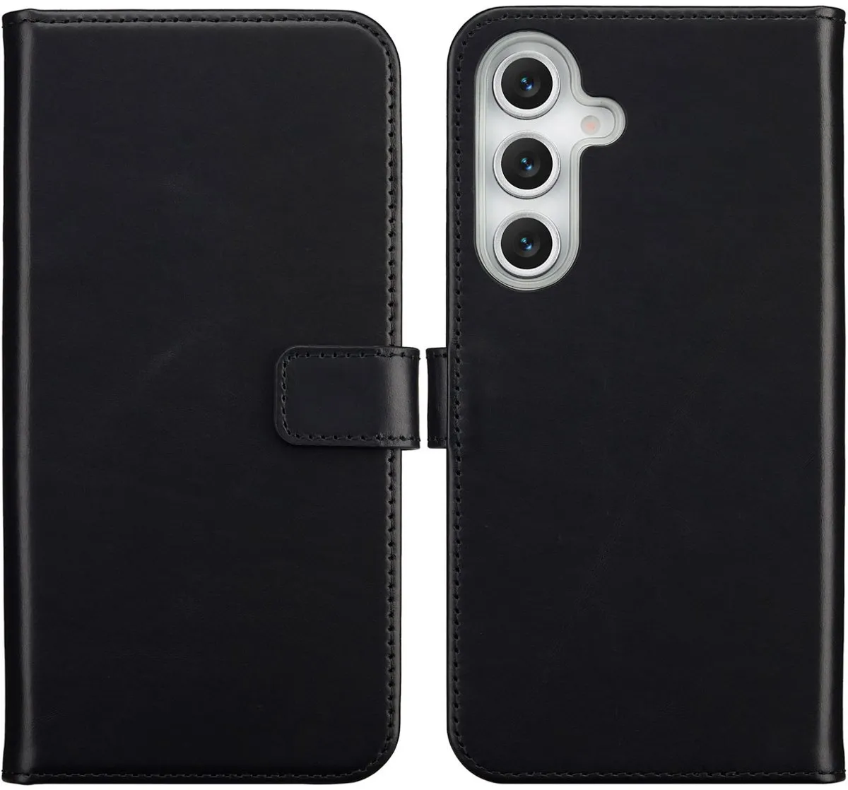 Selencia Hoesje Samsung Galaxy S25 FE - Echt Lederen Bookcase 3 Stuks - Zwart