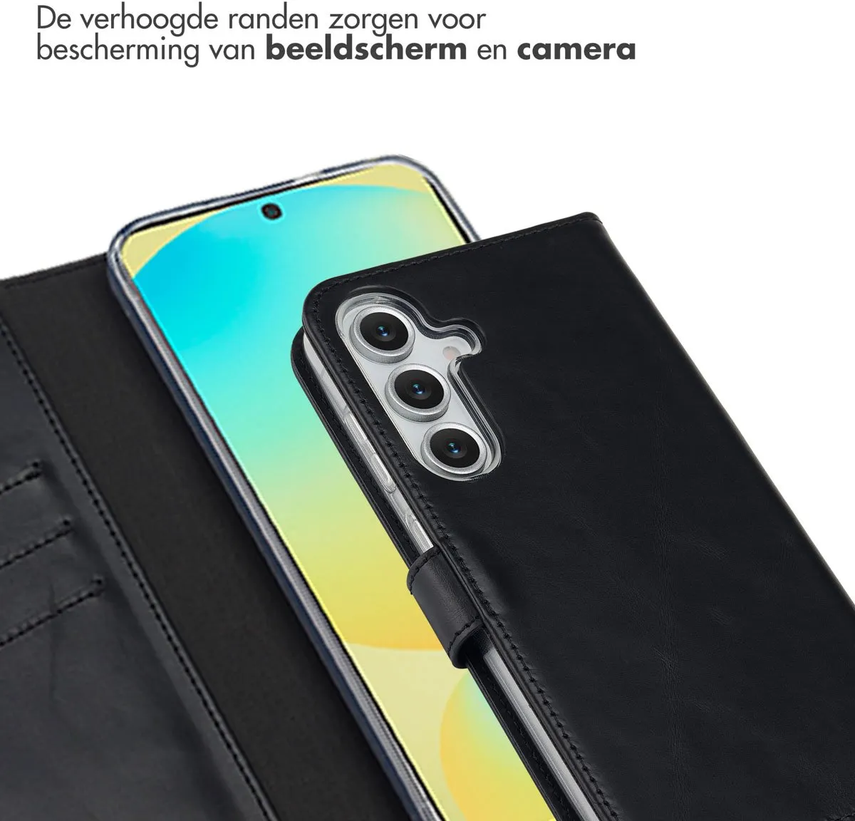 Selencia Hoesje Samsung Galaxy S25 FE - Echt Lederen Bookcase 3 Stuks - Zwart