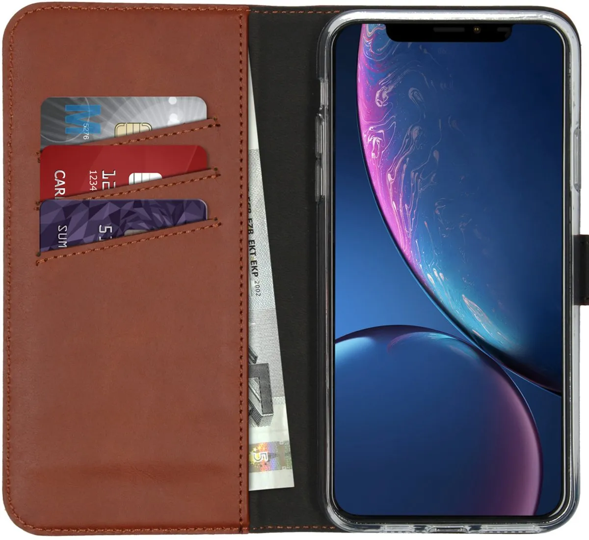 Selencia Hoesje iPhone 11 Pro Max - Echt Leder Bookcase Lichtbruin