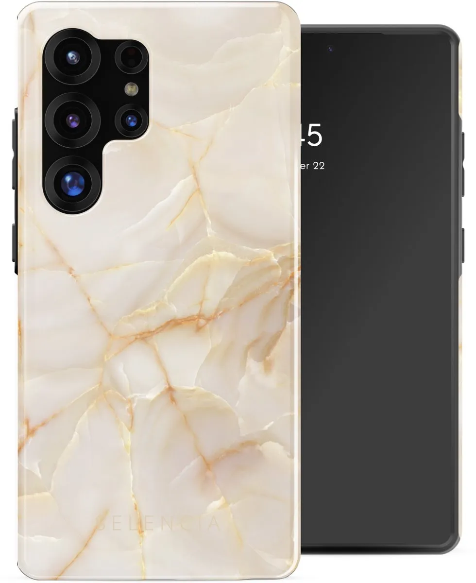 Selencia Hoesje Samsung Galaxy S25 Ultra Golden Beige Marble