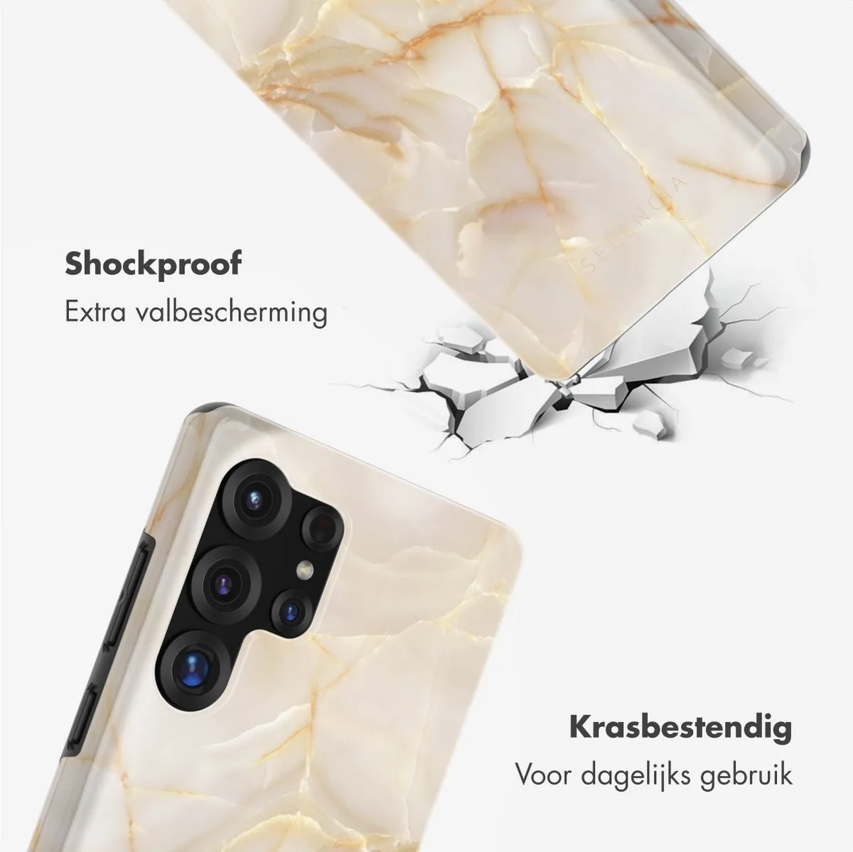 Selencia Hoesje Samsung Galaxy S25 Ultra Golden Beige Marble