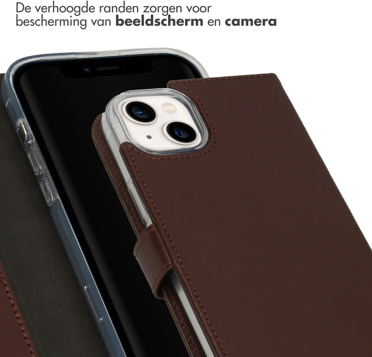 Selencia Hoesje iPhone 14 Plus Echt Lederen Bookcase - 3 Pasjes - Bruin