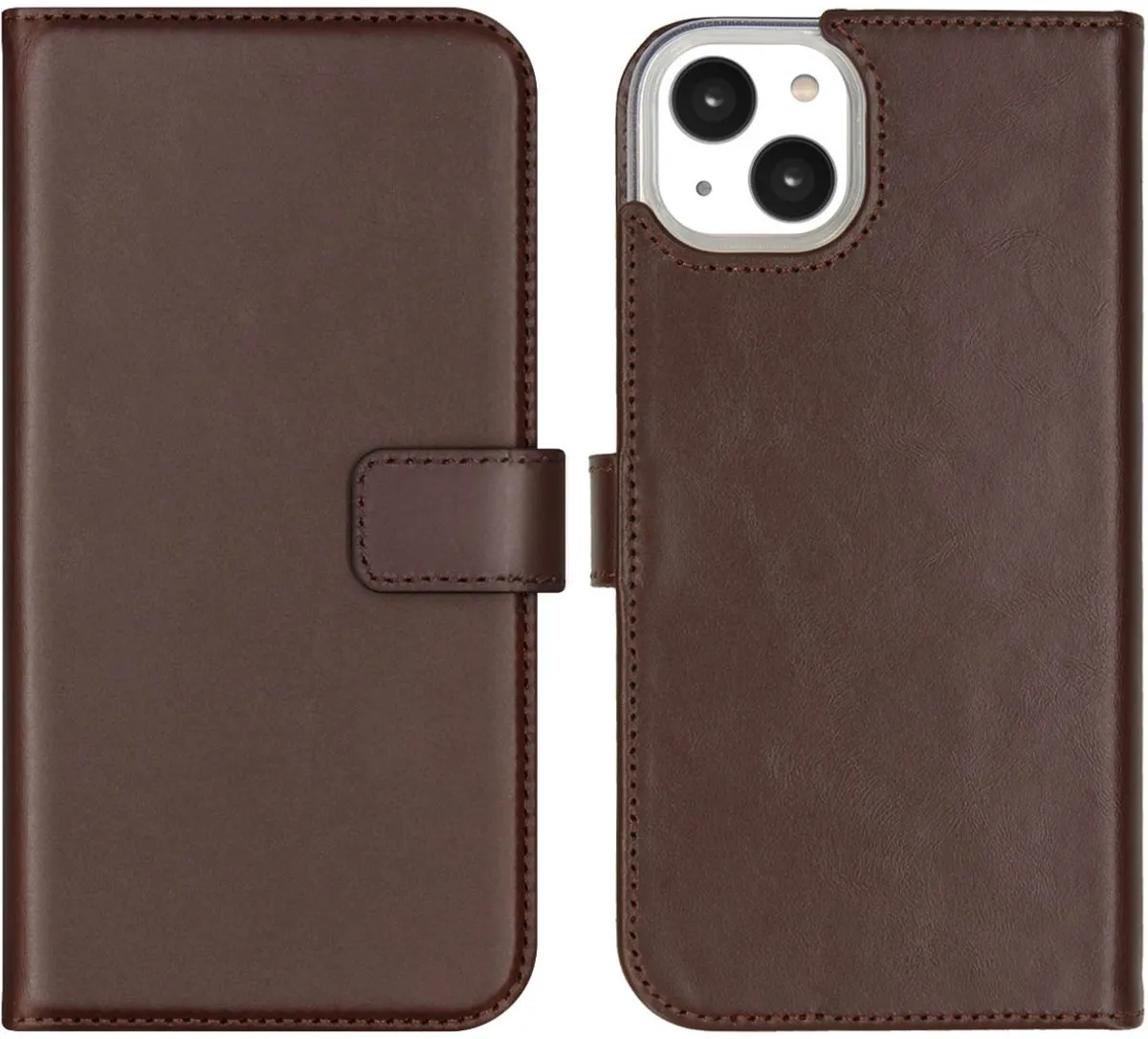 Selencia Hoesje iPhone 14 Plus Echt Lederen Bookcase - 3 Pasjes - Bruin