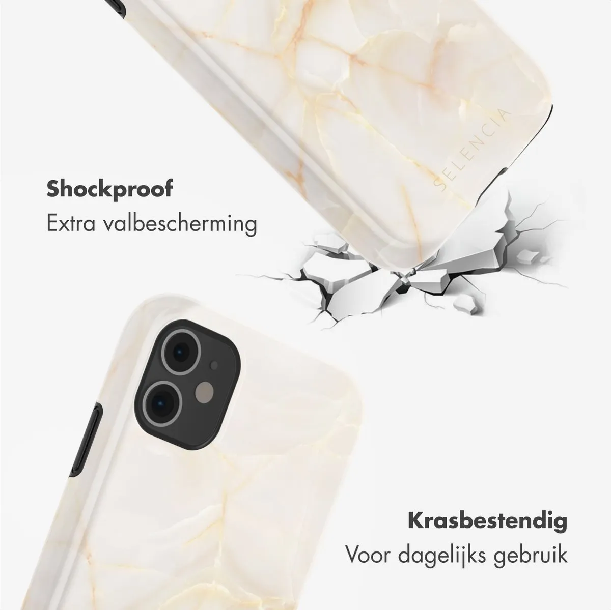 Selencia Hoesje iPhone 11 Golden Beige Marble