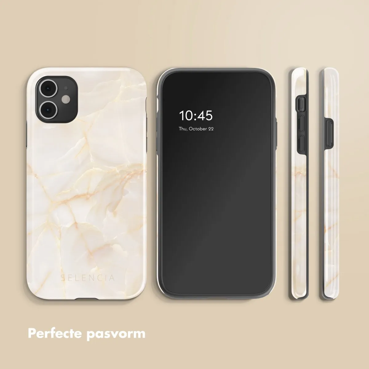 Selencia Hoesje iPhone 11 Golden Beige Marble
