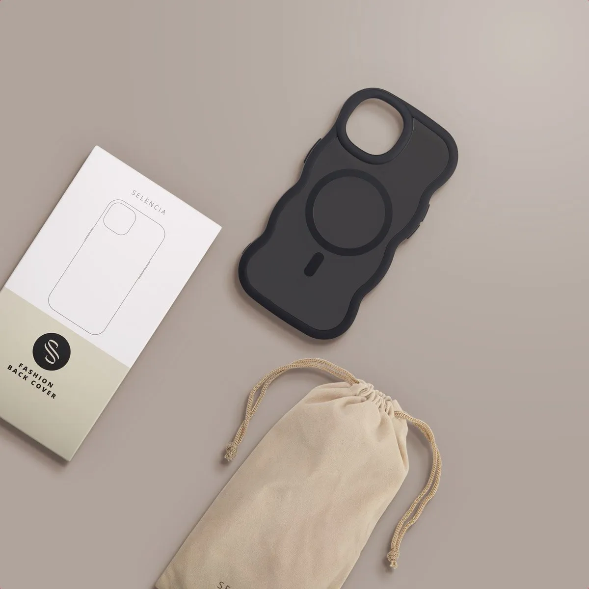 Selencia Wavy Case iPhone 15 - Zwart