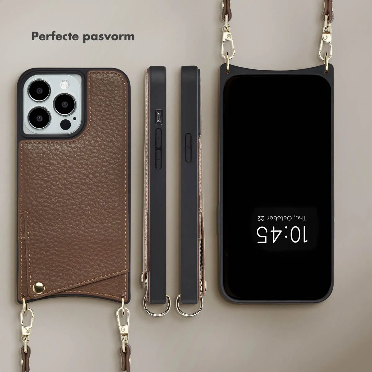 Selencia Hoesje iPhone 13 Pro - Mocha Brown - 2 Pasjes - afbeelding 6 van 6