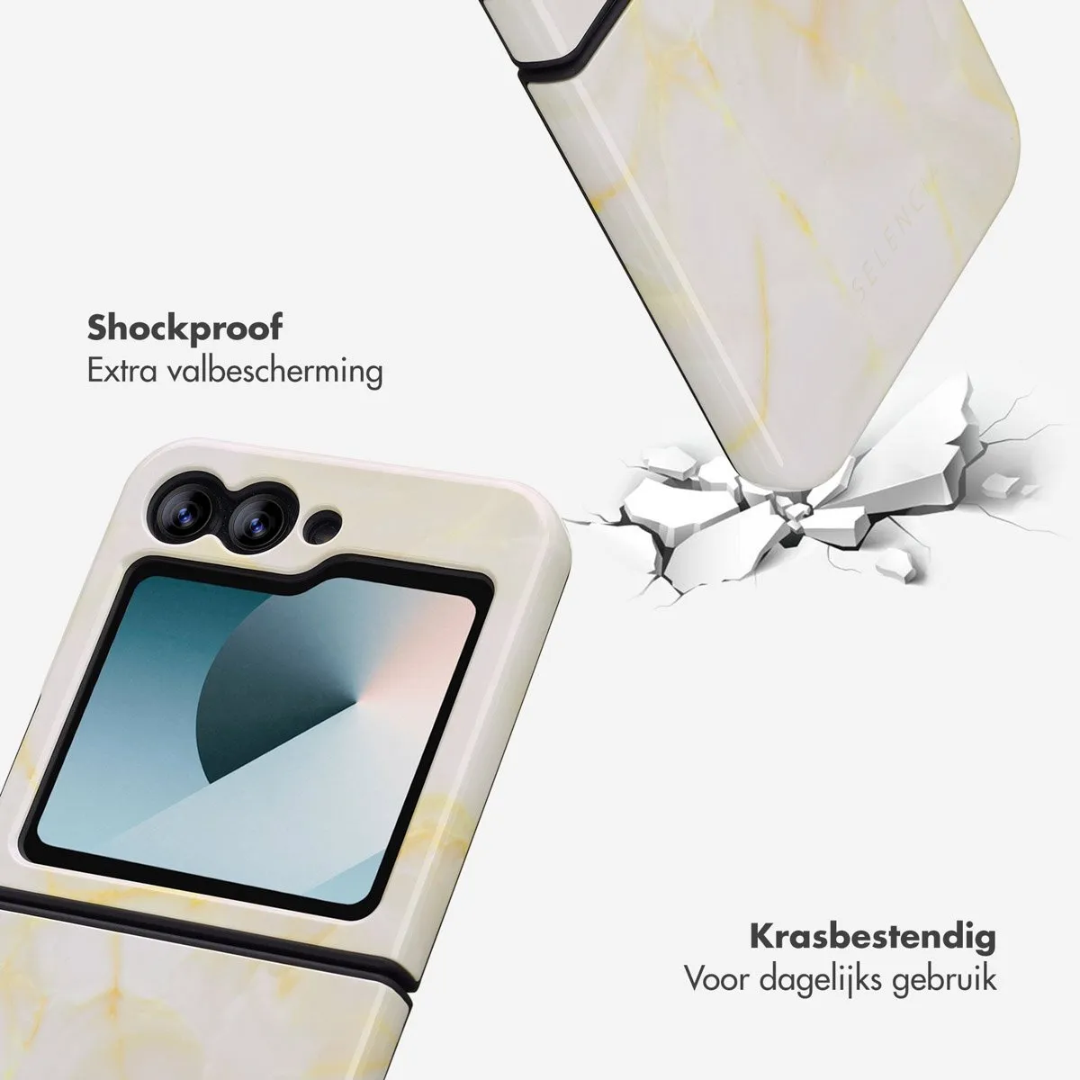 Selencia Hoesje Samsung Galaxy Z Flip 6/7 FE Golden Beige Marble