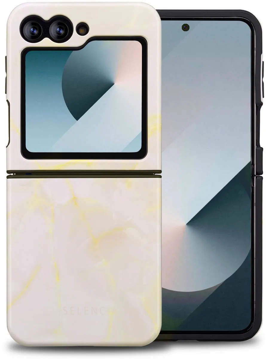 Selencia Hoesje Samsung Galaxy Z Flip 6/7 FE Golden Beige Marble