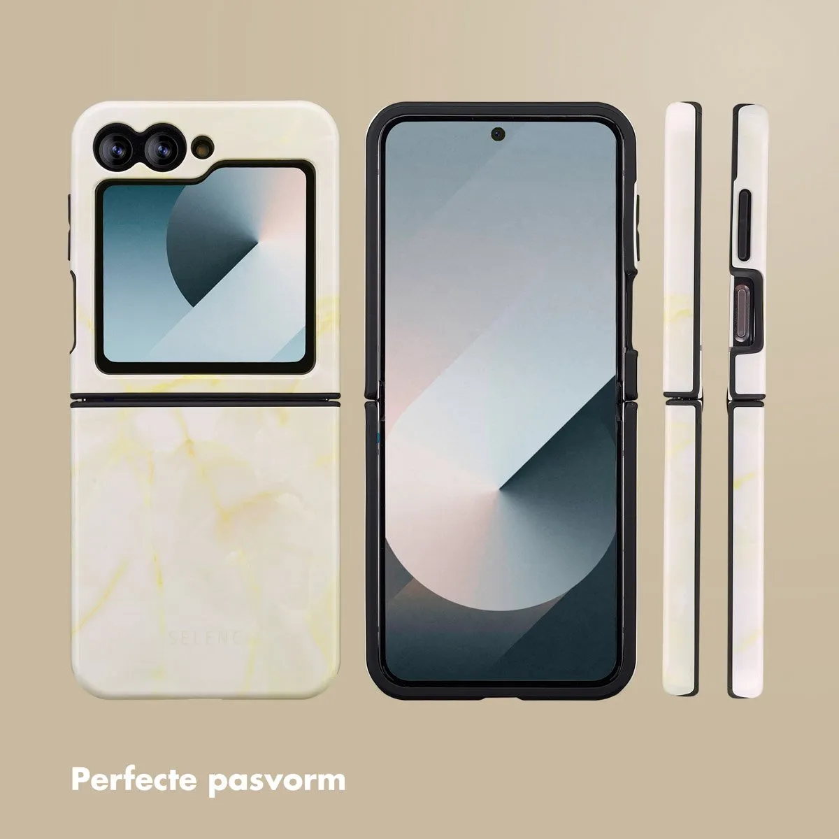 Selencia Hoesje Samsung Galaxy Z Flip 6/7 FE Golden Beige Marble - afbeelding 6 van 6