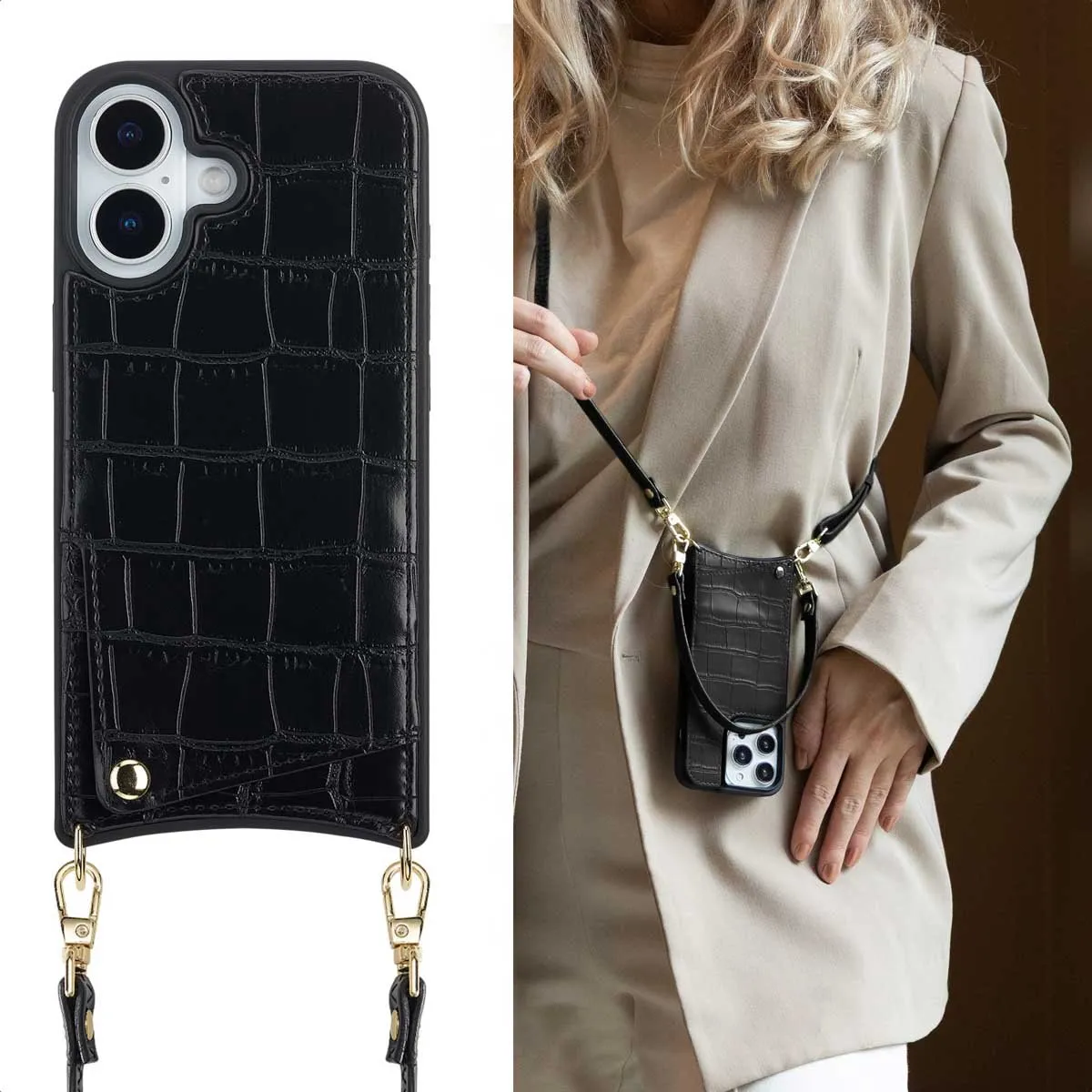 Selencia Hoesje iPhone 17 Croco Backcover - Zwart