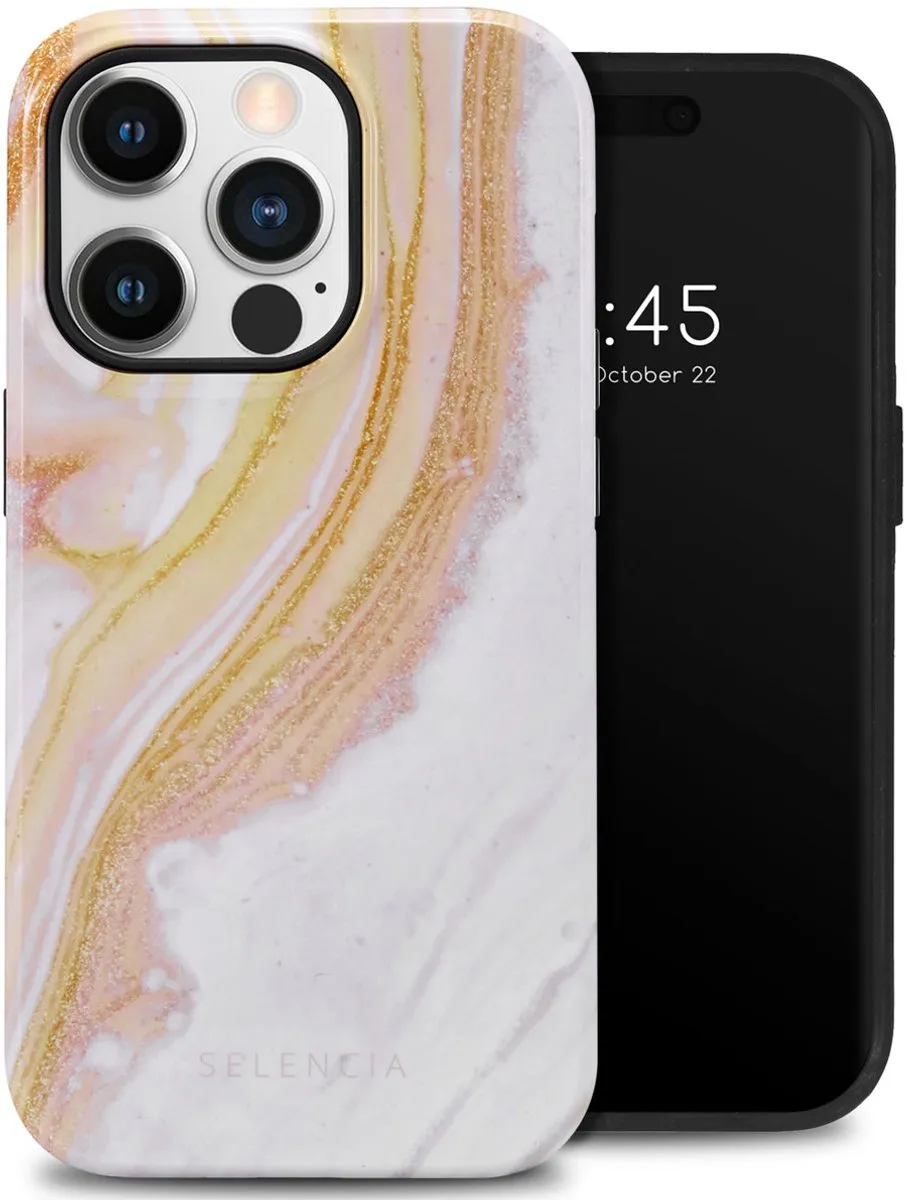 Selencia Hoesje iPhone 14 Pro Chic Marble Gold
