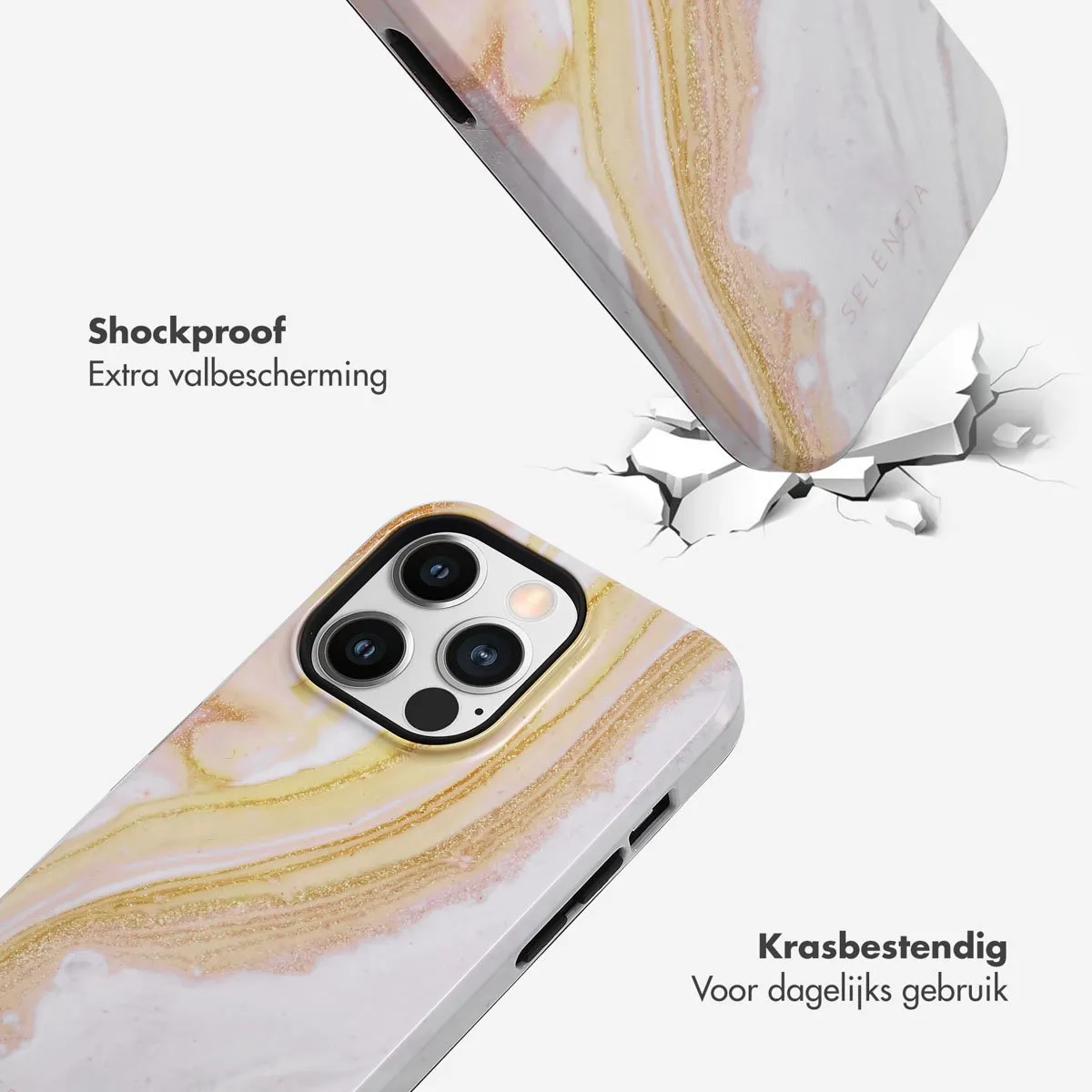 Selencia Hoesje iPhone 14 Pro Chic Marble Gold
