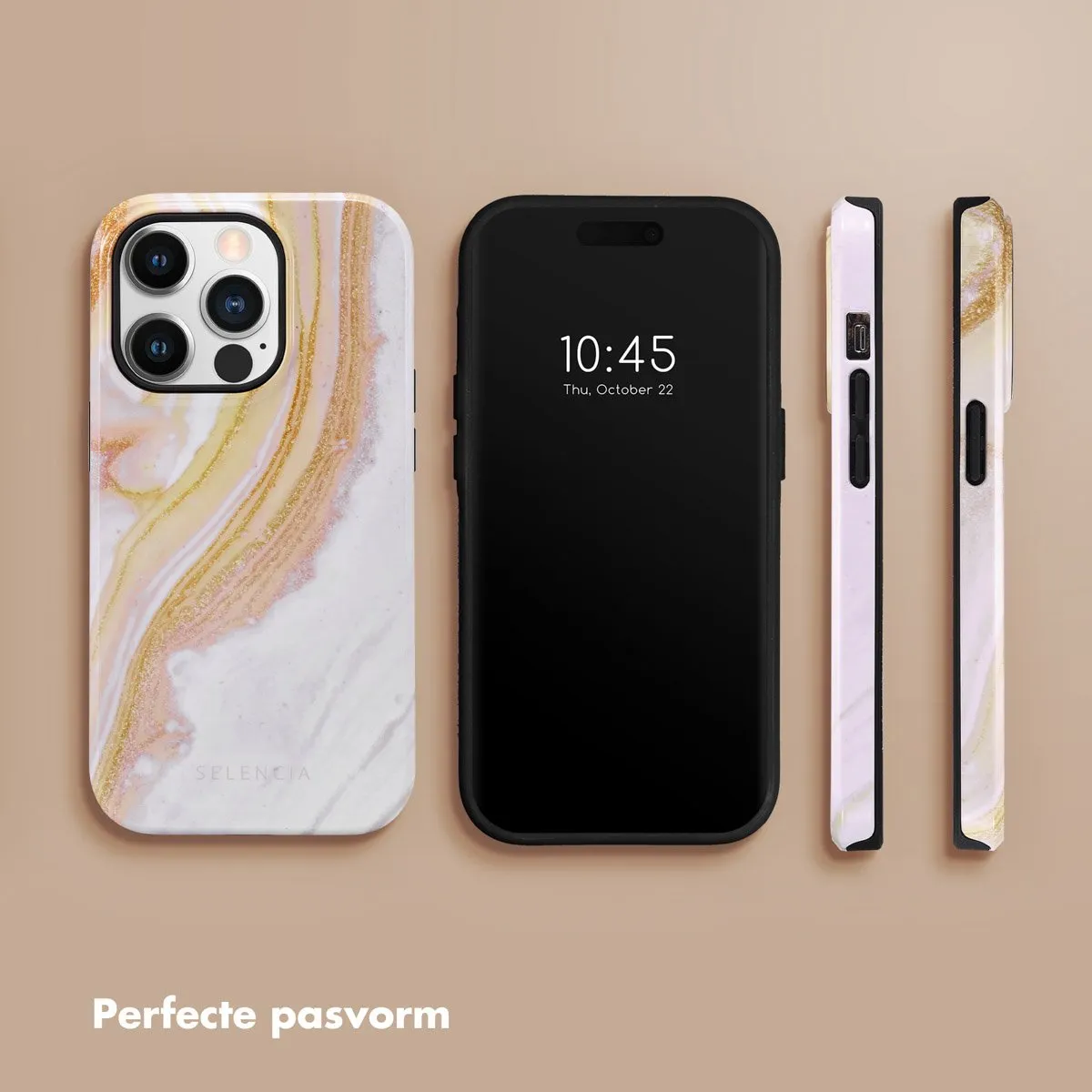Selencia Hoesje iPhone 14 Pro Chic Marble Gold