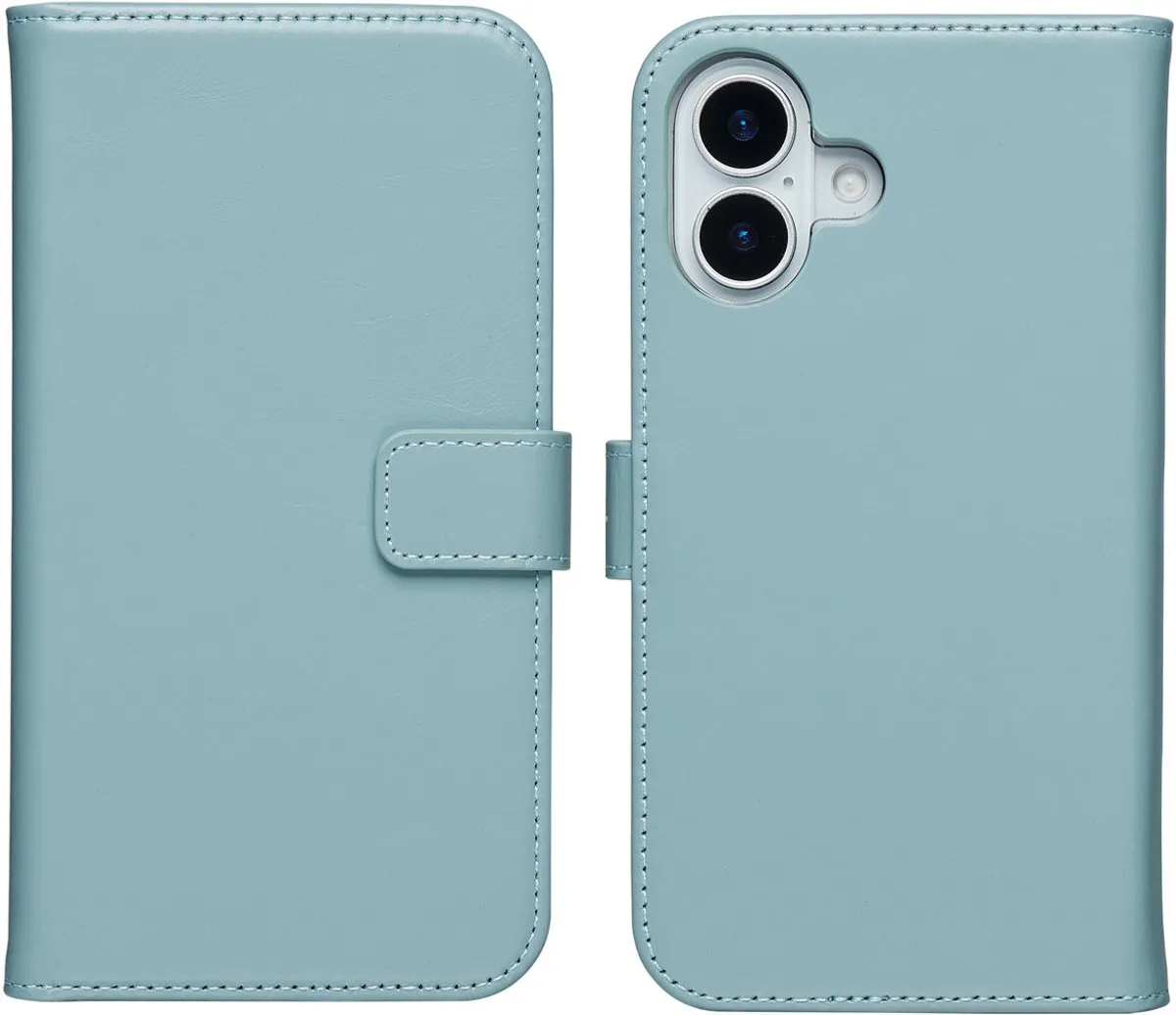 Selencia Hoesje iPhone 17 - Echt Leder Bookcase Lichtblauw