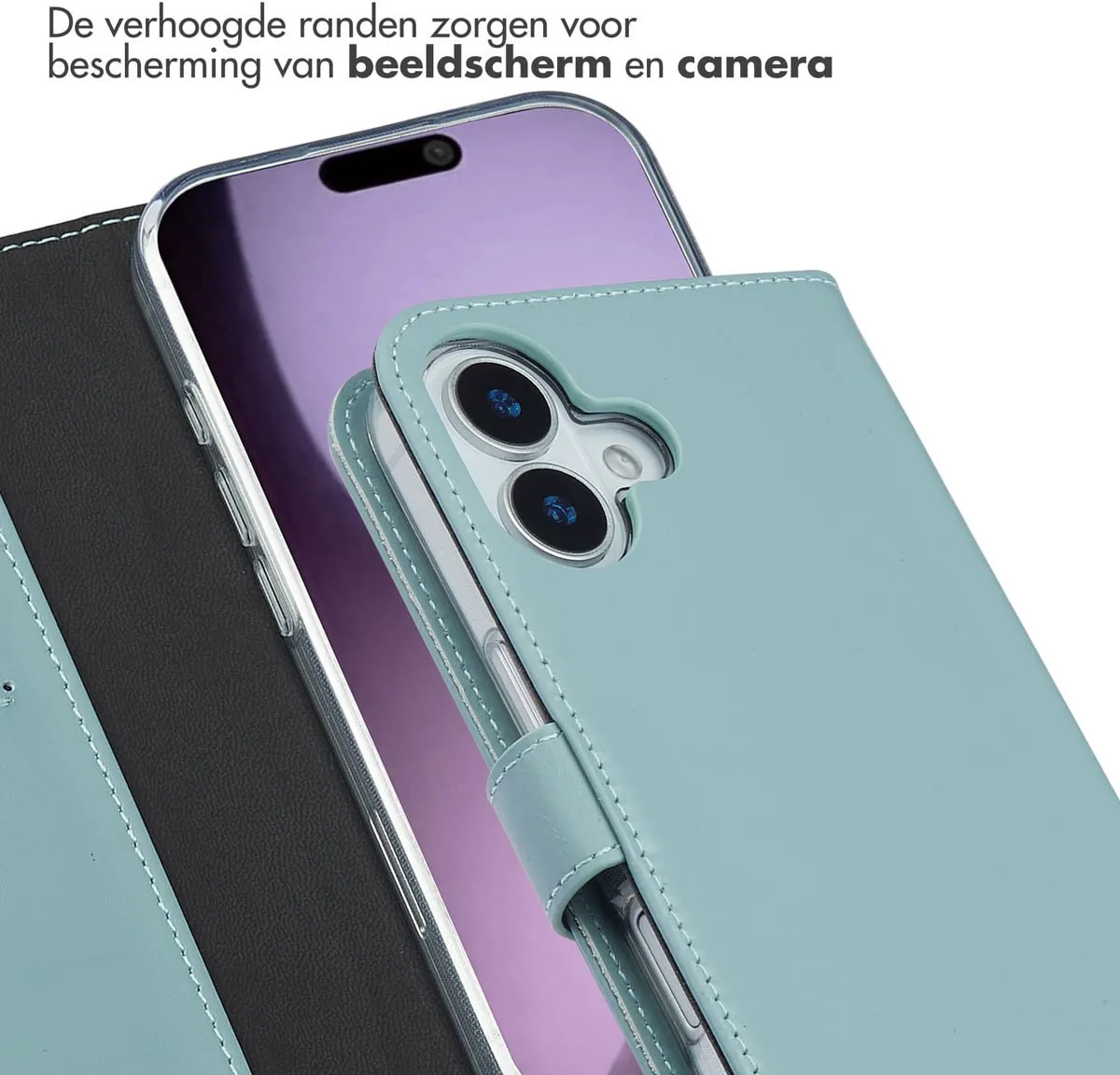 Selencia Hoesje iPhone 17 - Echt Leder Bookcase Lichtblauw