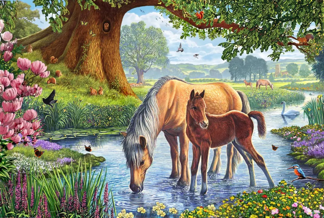 Schmidt Spiele Paarden bij de Beek Puzzel 150 Stuks - Multicolor