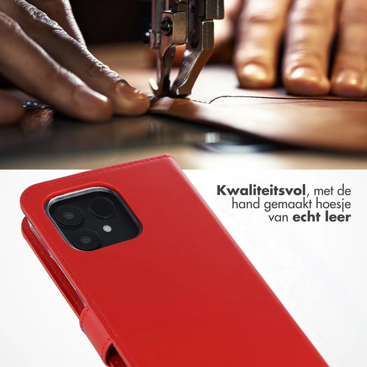 Selencia Hoesje Fairphone 6 Echt Lederen Bookcase Rood - 3 Pasjes