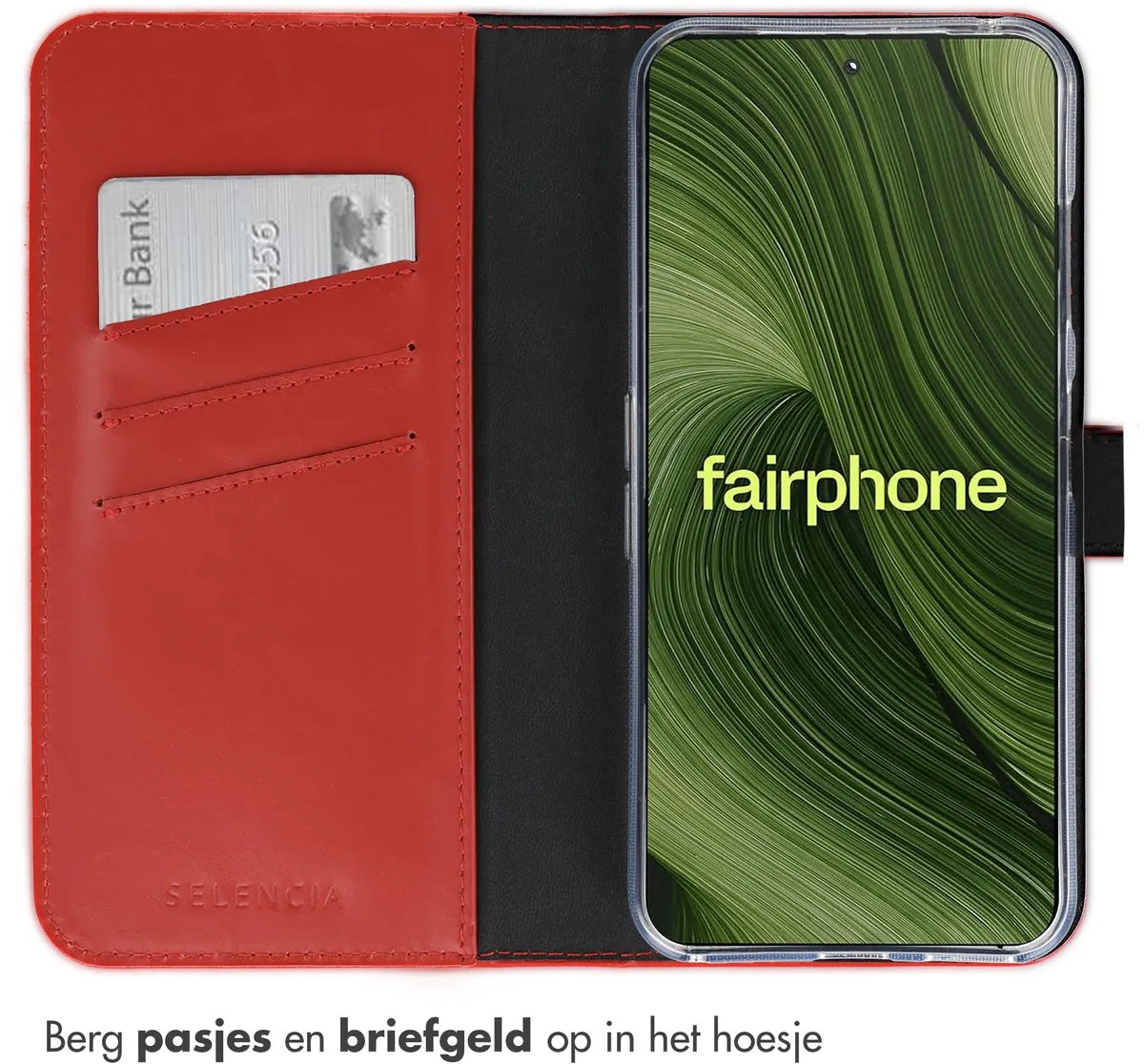 Selencia Hoesje Fairphone 6 Echt Lederen Bookcase Rood - 3 Pasjes