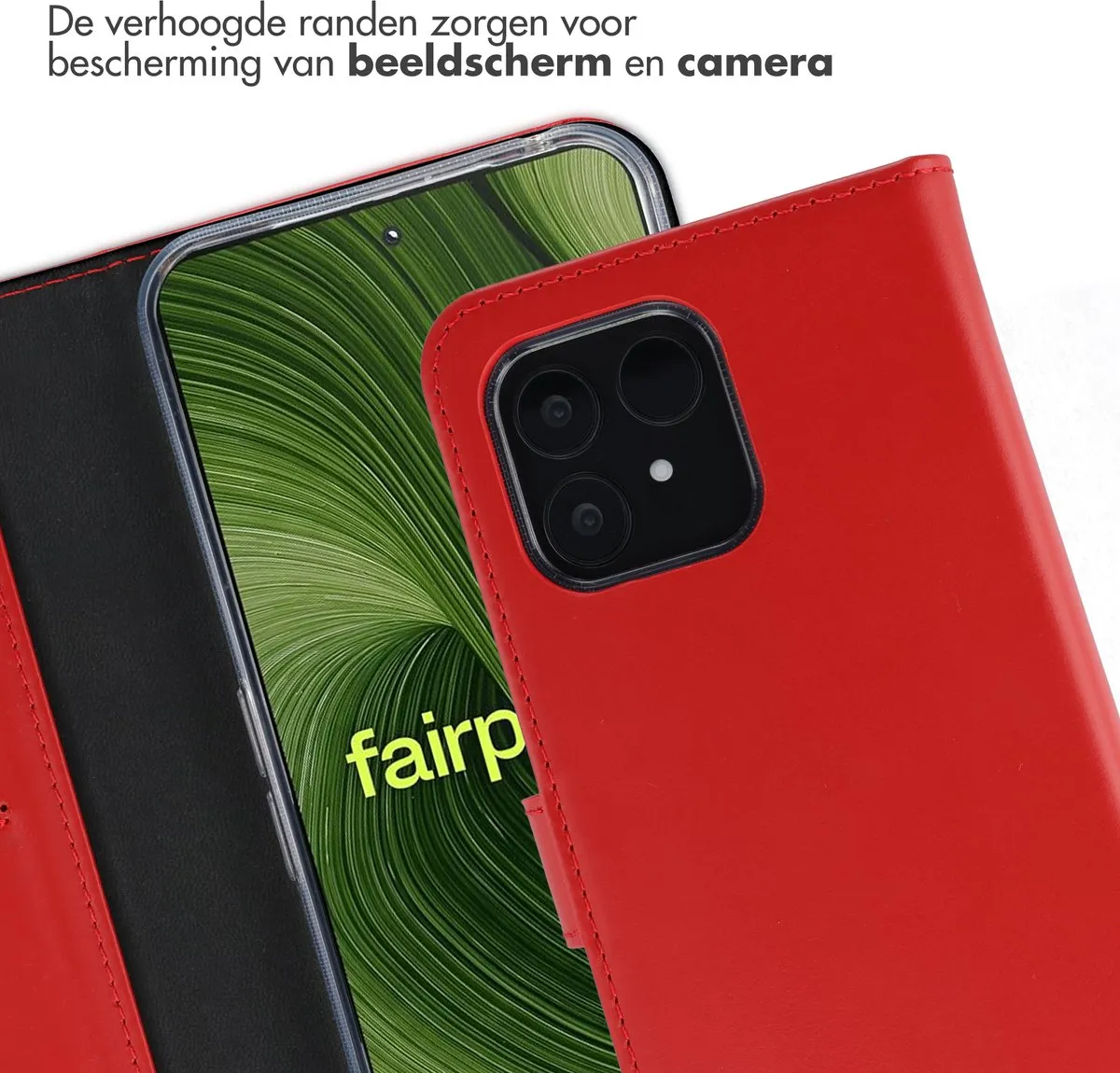 Selencia Hoesje Fairphone 6 Echt Lederen Bookcase Rood - 3 Pasjes