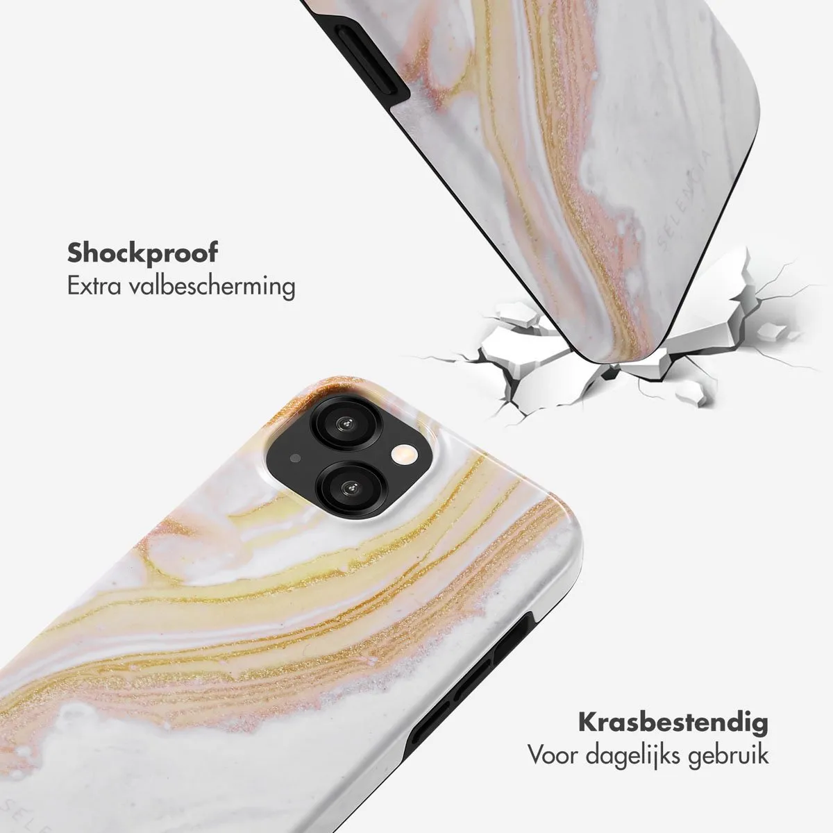 Selencia Hoesje iPhone 15 Chic Marble Gold