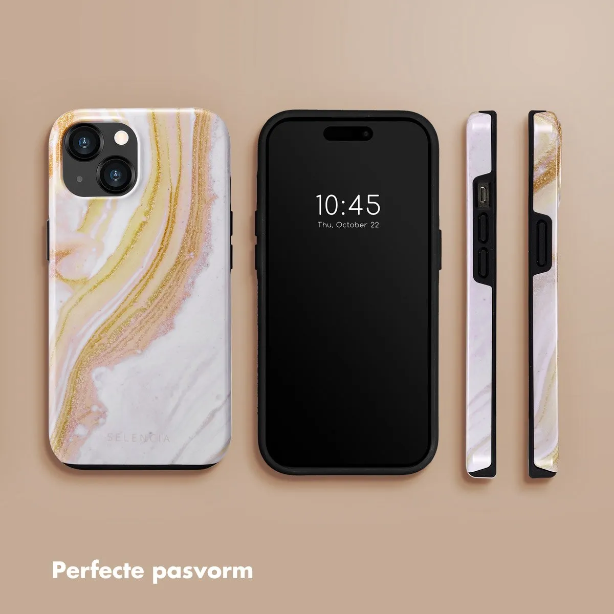 Selencia Hoesje iPhone 15 Chic Marble Gold