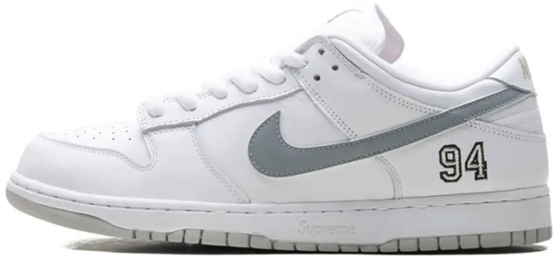 Nike SB Dunk Low Supreme 94 White Metallic Silver