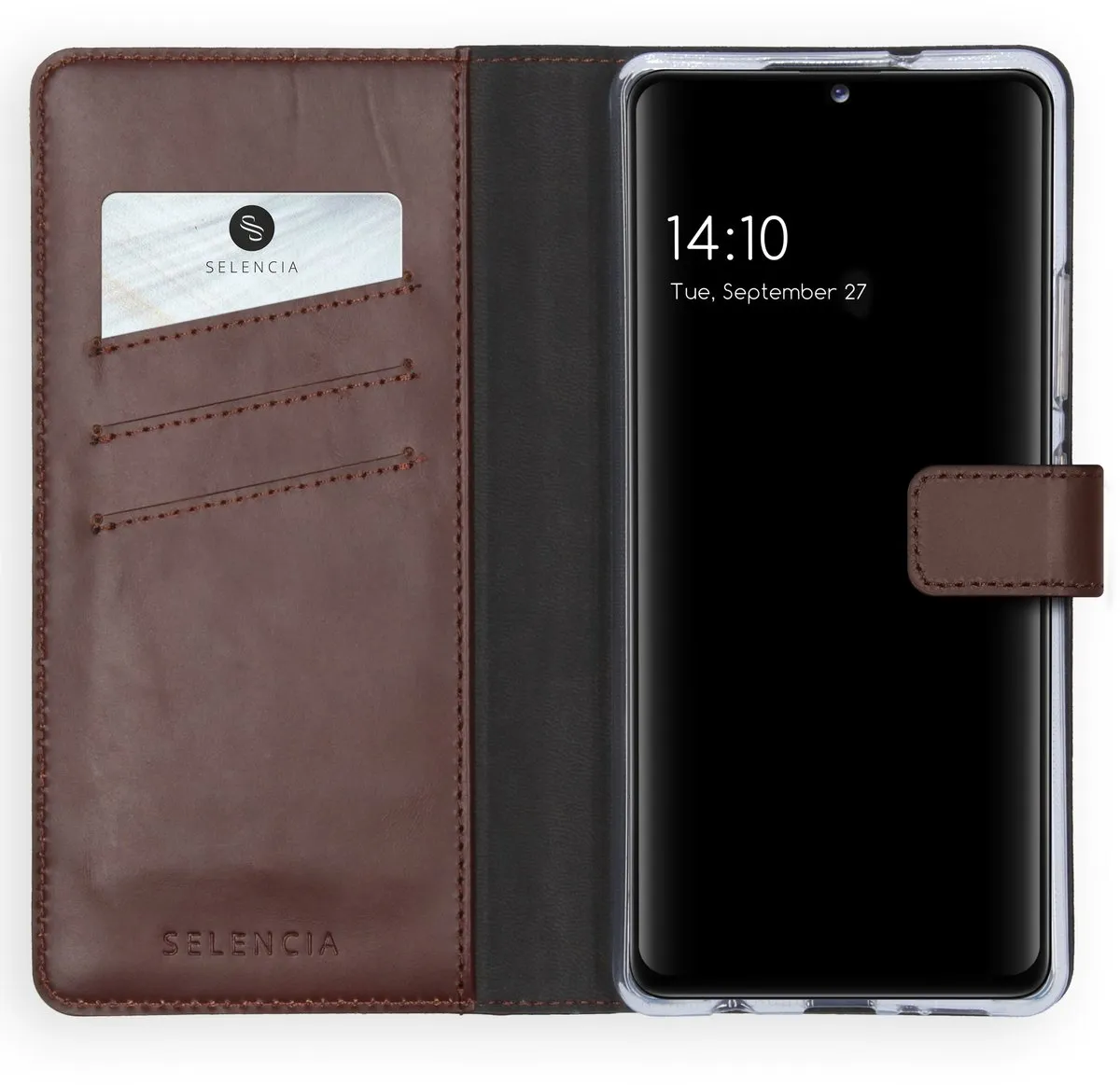 Selencia Hoesje Samsung Galaxy A42 - Echt Lederen Bookcase Bruin