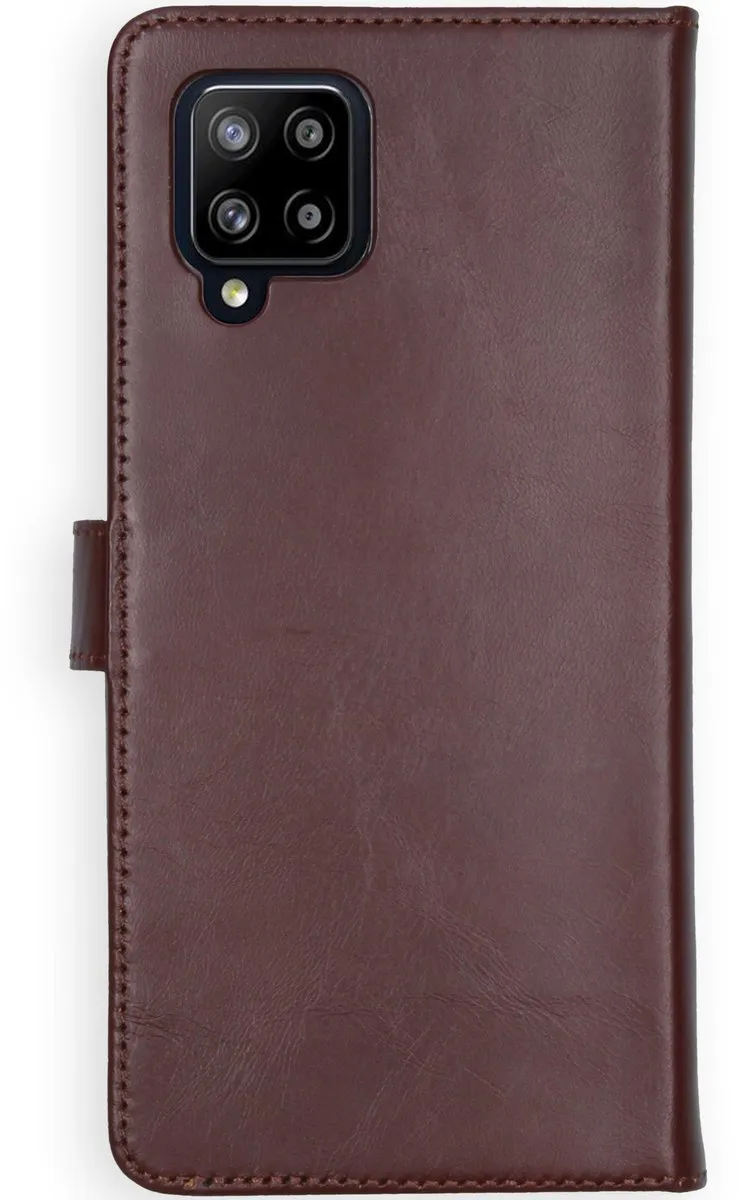 Selencia Hoesje Samsung Galaxy A42 - Echt Lederen Bookcase Bruin