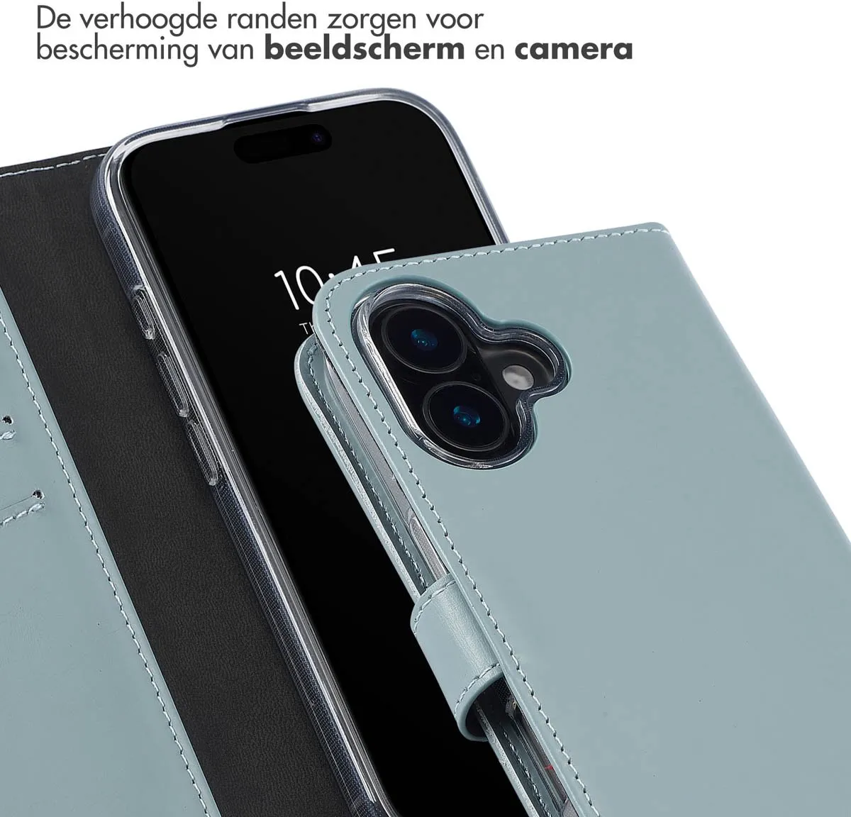 Selencia Hoesje iPhone 16 Plus - Echt Leder Bookcase - Lichtblauw