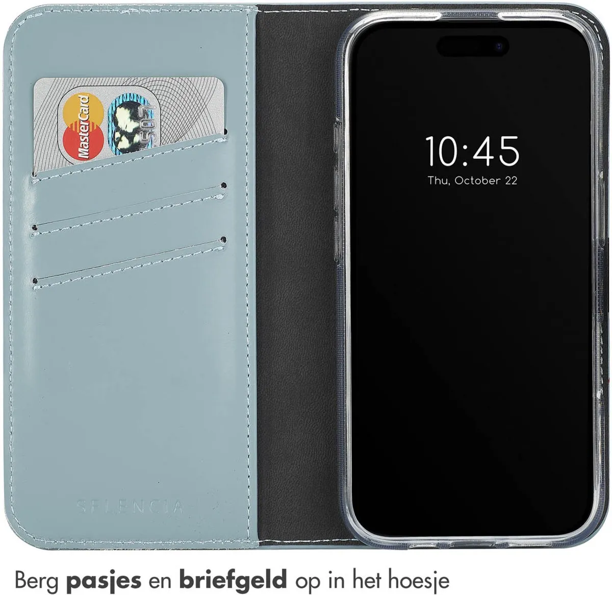 Selencia Hoesje iPhone 16 Plus - Echt Leder Bookcase - Lichtblauw