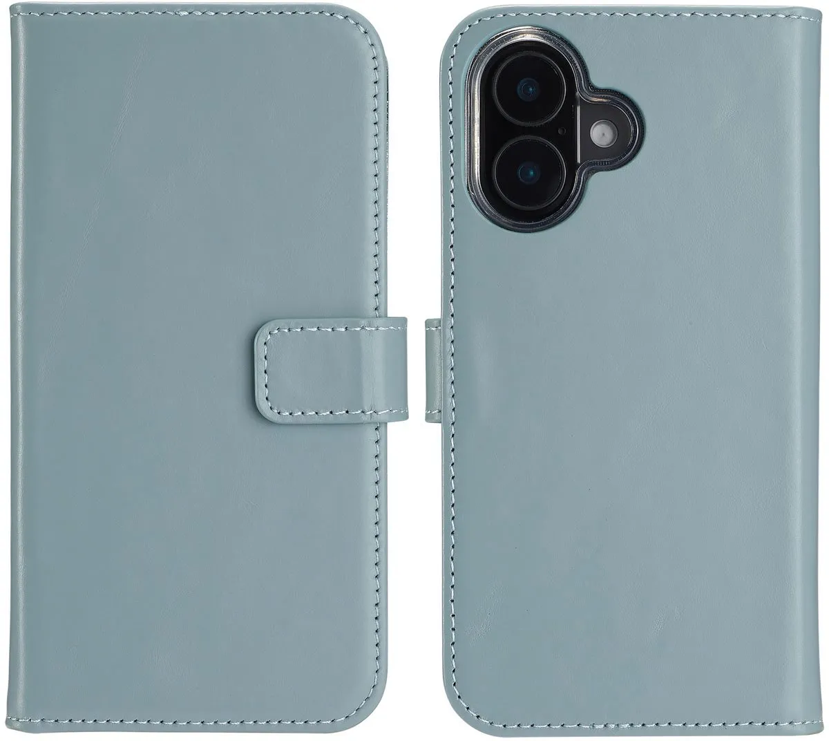 Selencia Hoesje iPhone 16 Plus - Echt Leder Bookcase - Lichtblauw
