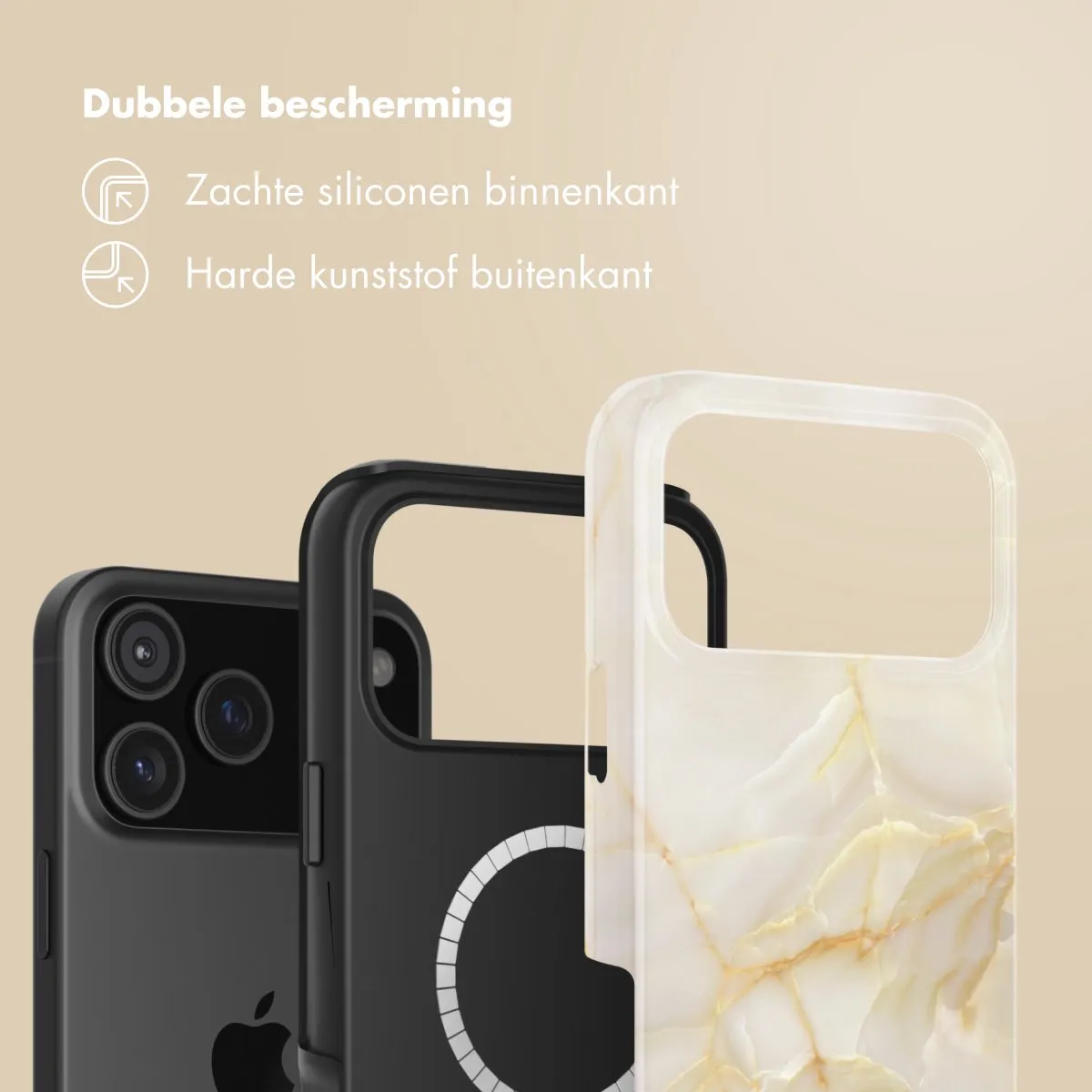 Selencia Hoesje iPhone 17 Pro - Golden Beige Marble - MagSafe