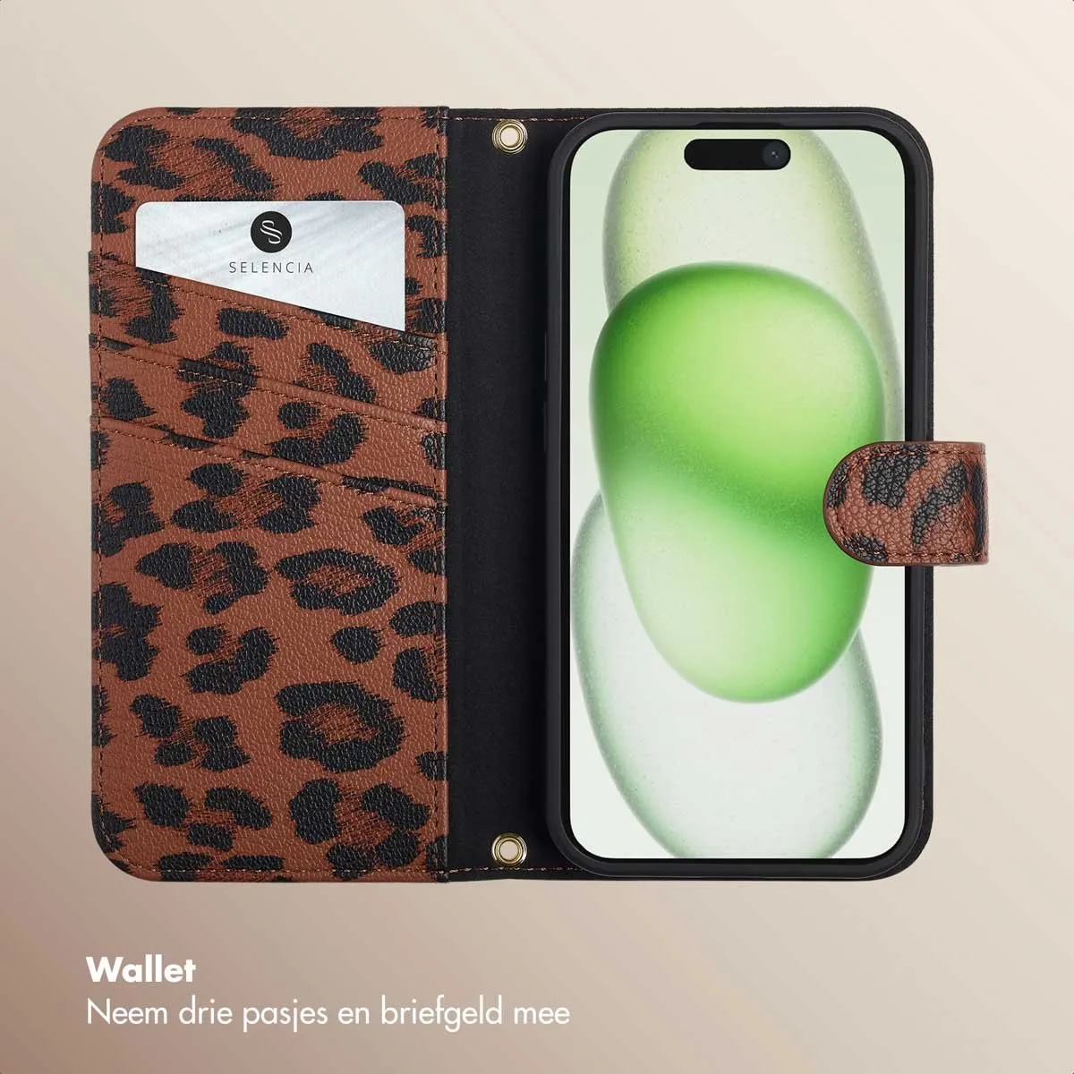 Selencia Hoesje iPhone 15 Sabi Bookcase - Mocha Brown