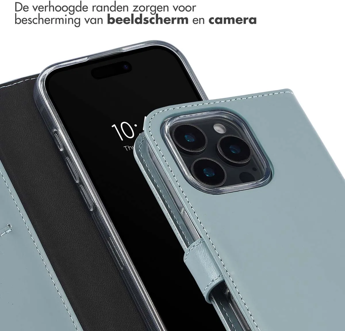 Selencia Hoesje iPhone 16 Pro - Echt Leder Bookcase - Lichtblauw