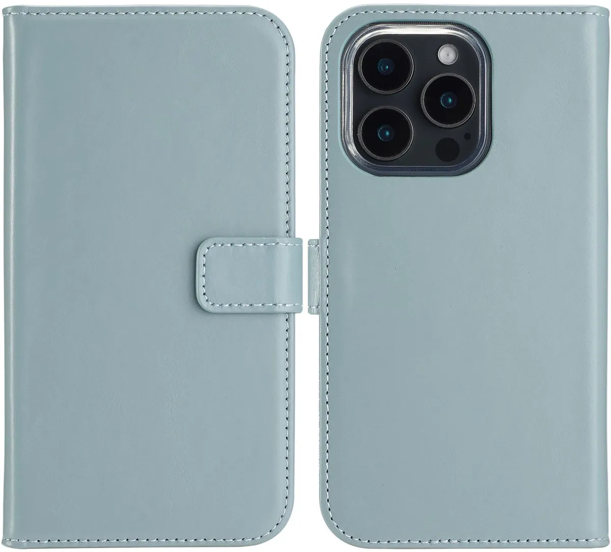 Selencia Hoesje iPhone 16 Pro - Echt Leder Bookcase - Lichtblauw
