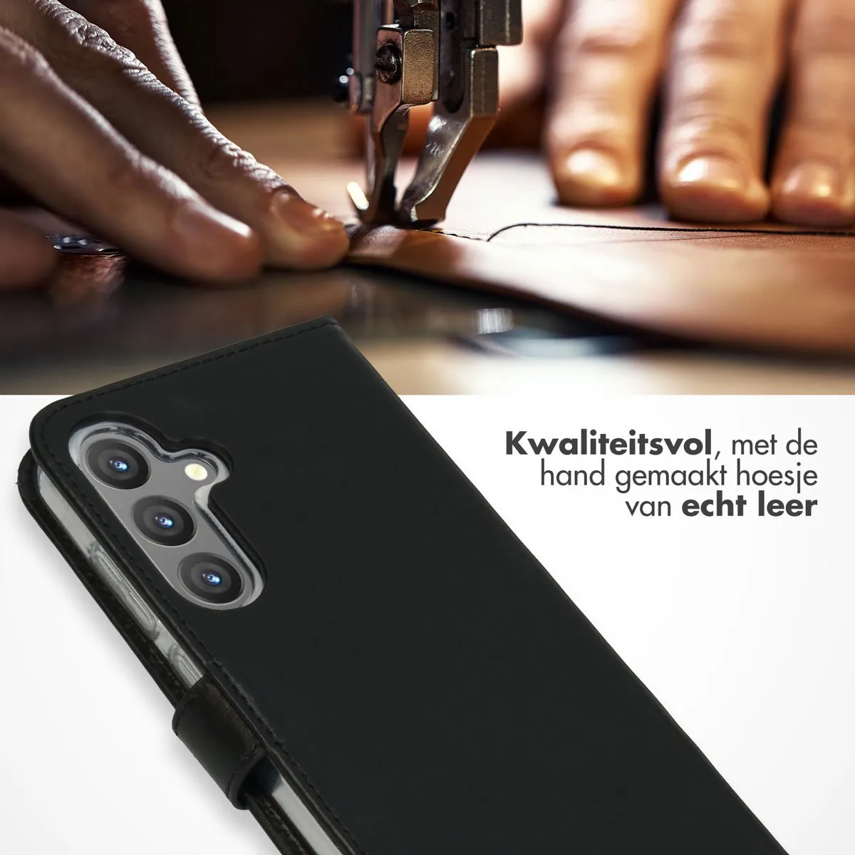 Selencia Hoesje Samsung Galaxy S24 Plus - Echt Lederen Bookcase 3 Stuks - Zwart