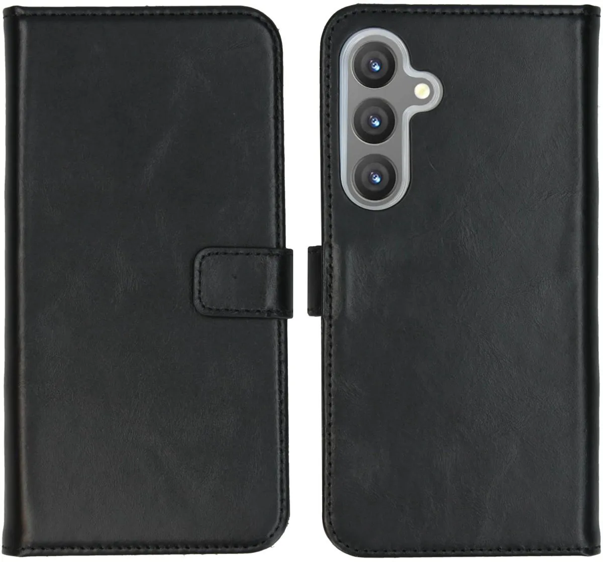 Selencia Hoesje Samsung Galaxy S24 Plus - Echt Lederen Bookcase 3 Stuks - Zwart
