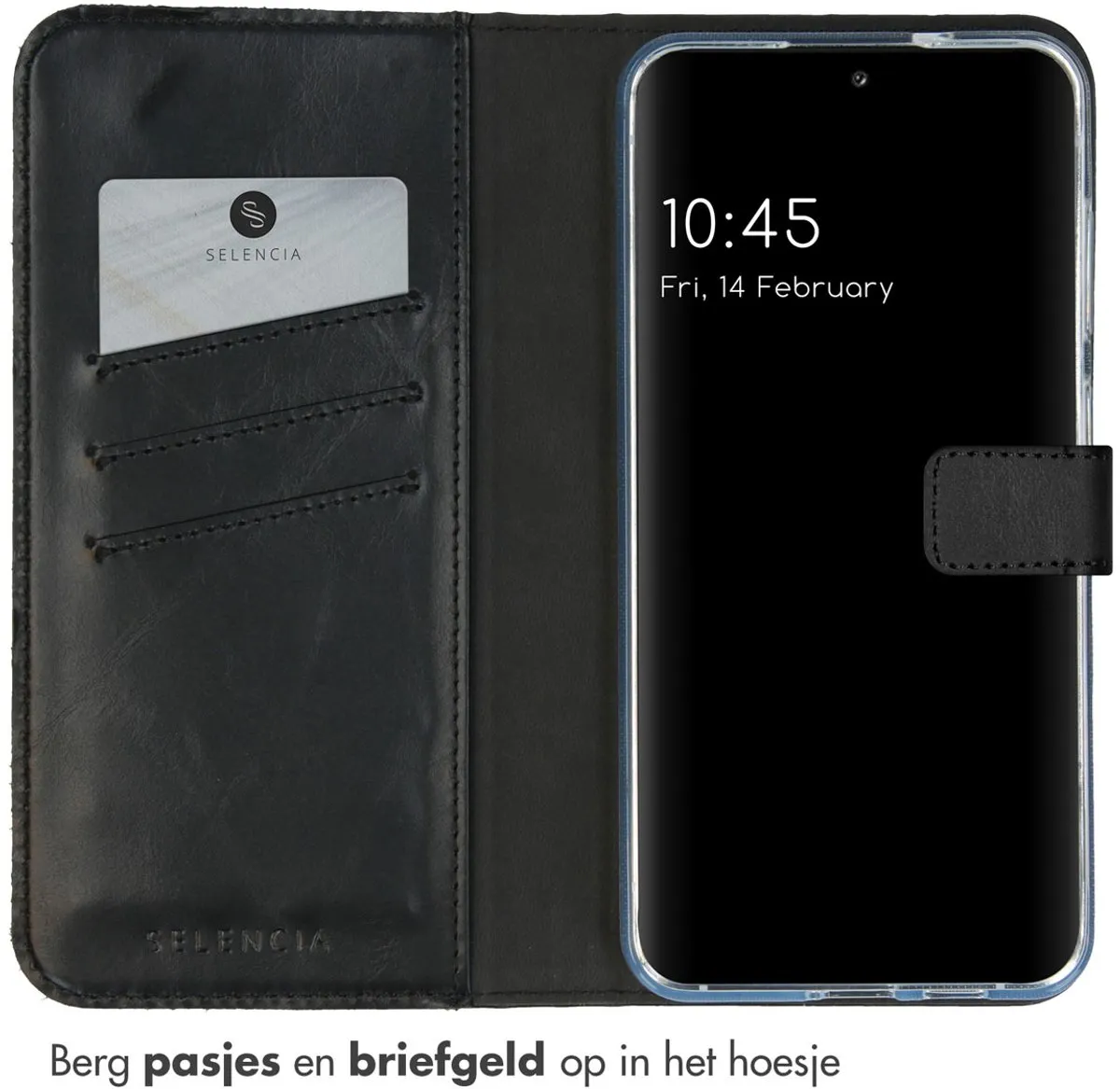 Selencia Hoesje Samsung Galaxy S24 Plus - Echt Lederen Bookcase 3 Stuks - Zwart
