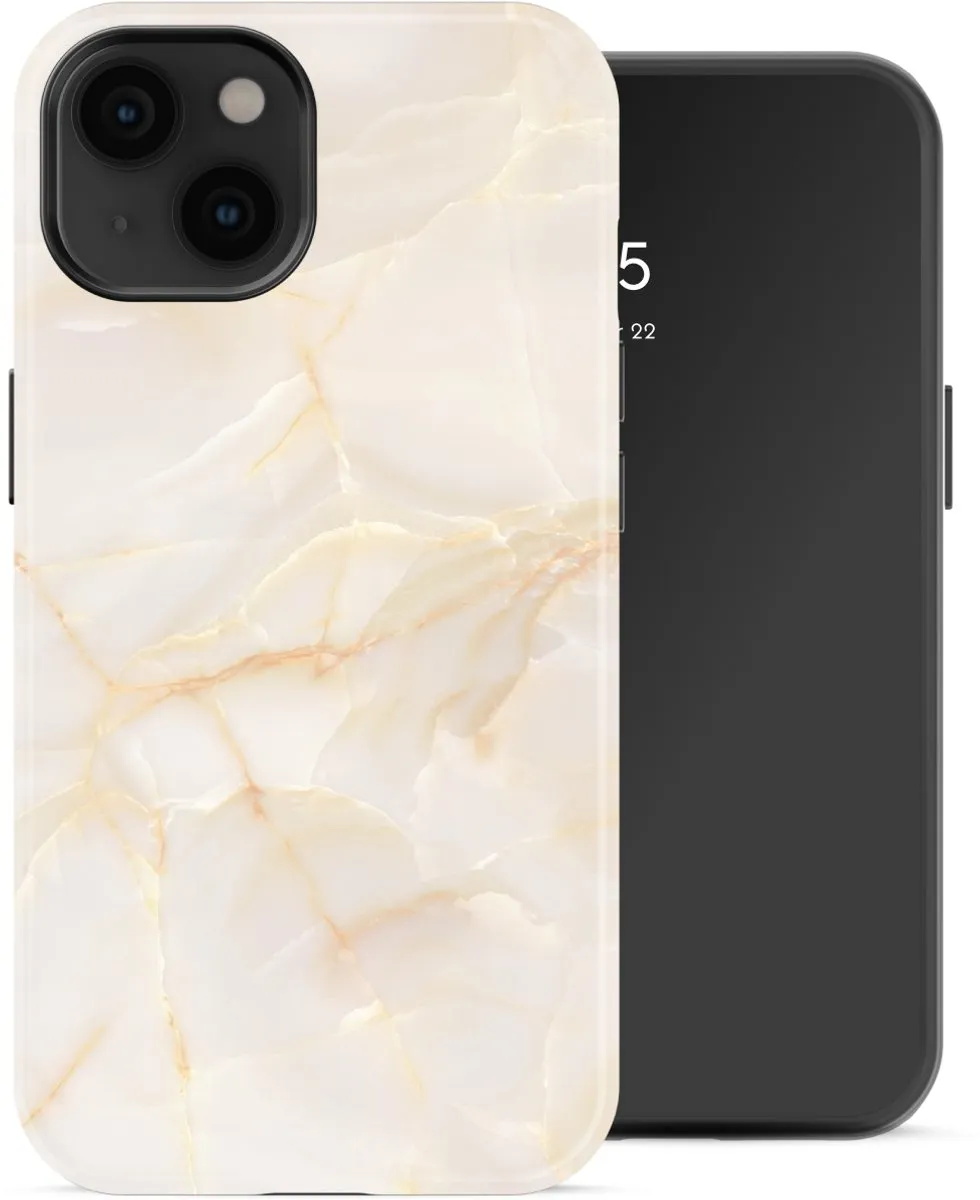 Selencia Hoesje iPhone 14 Golden Beige Marble