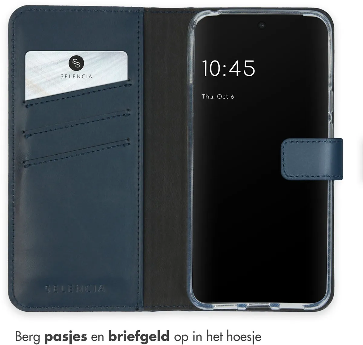 Selencia Hoesje Google Pixel 8 - Echt Lederen Bookcase Blauw