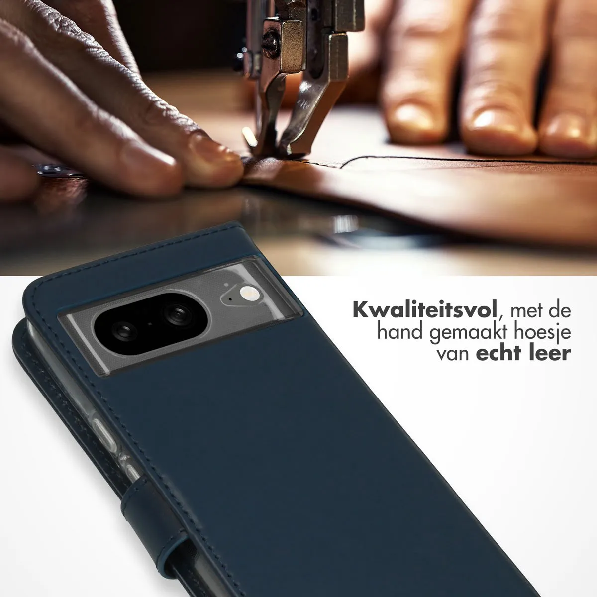 Selencia Hoesje Google Pixel 8 - Echt Lederen Bookcase Blauw