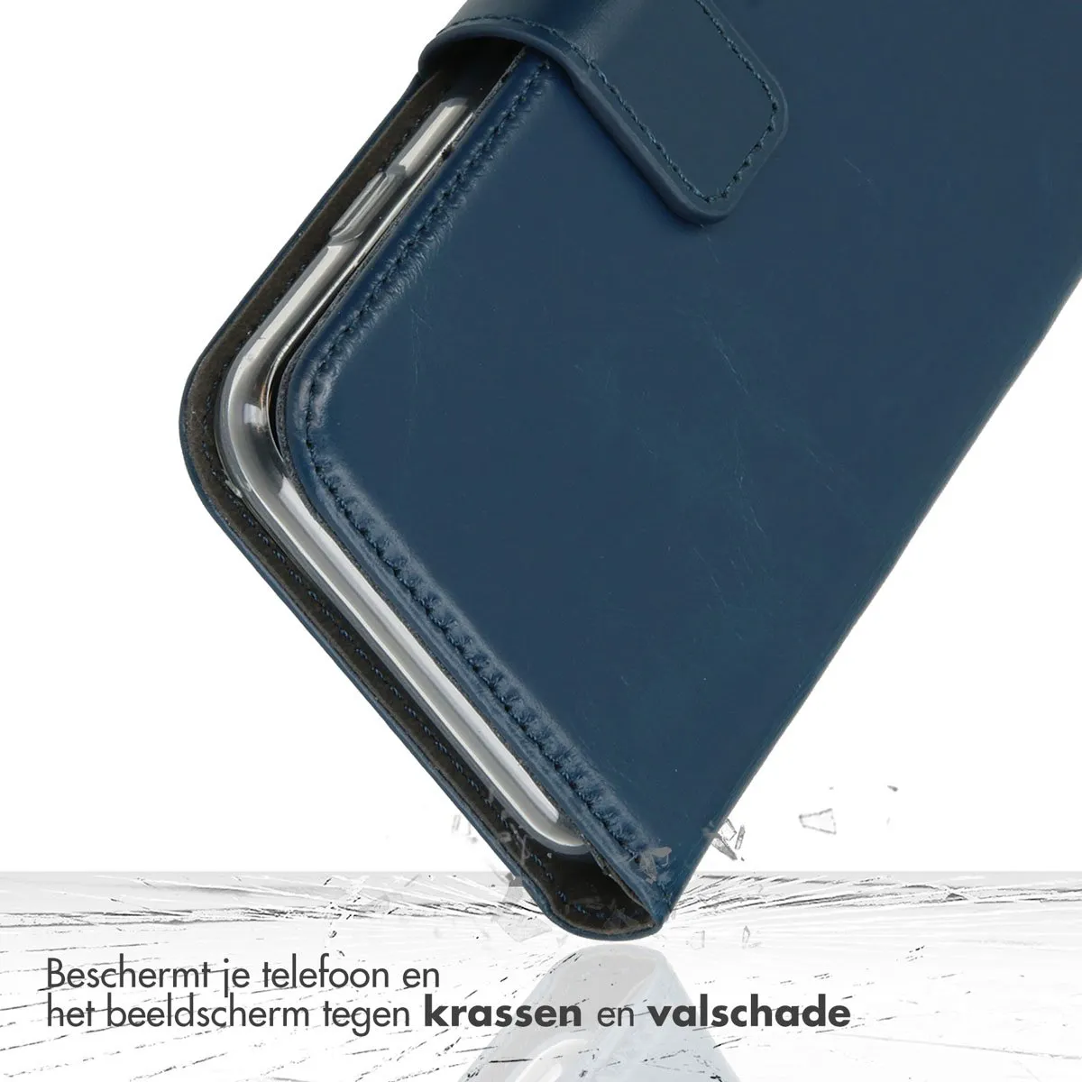 Selencia Hoesje Google Pixel 8 - Echt Lederen Bookcase Blauw
