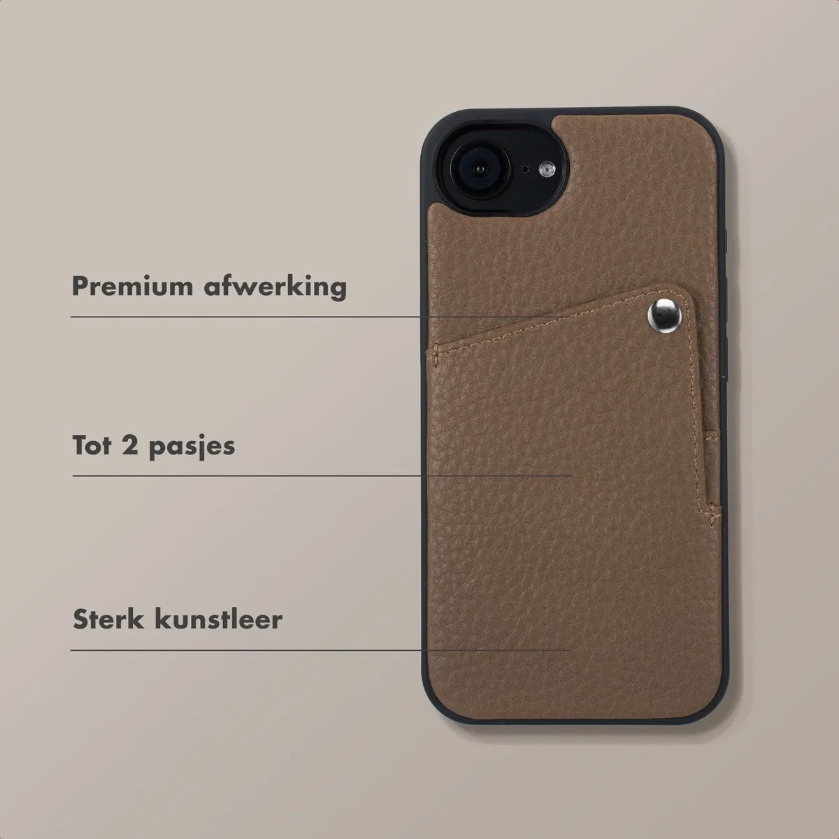 Selencia Hoesje iPhone 16e Backcover Pashouder - Mocha Brown