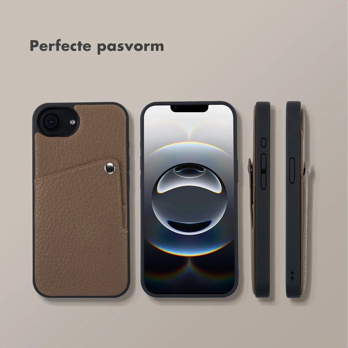 Selencia Hoesje iPhone 16e Backcover Pashouder - Mocha Brown - afbeelding 6 van 6