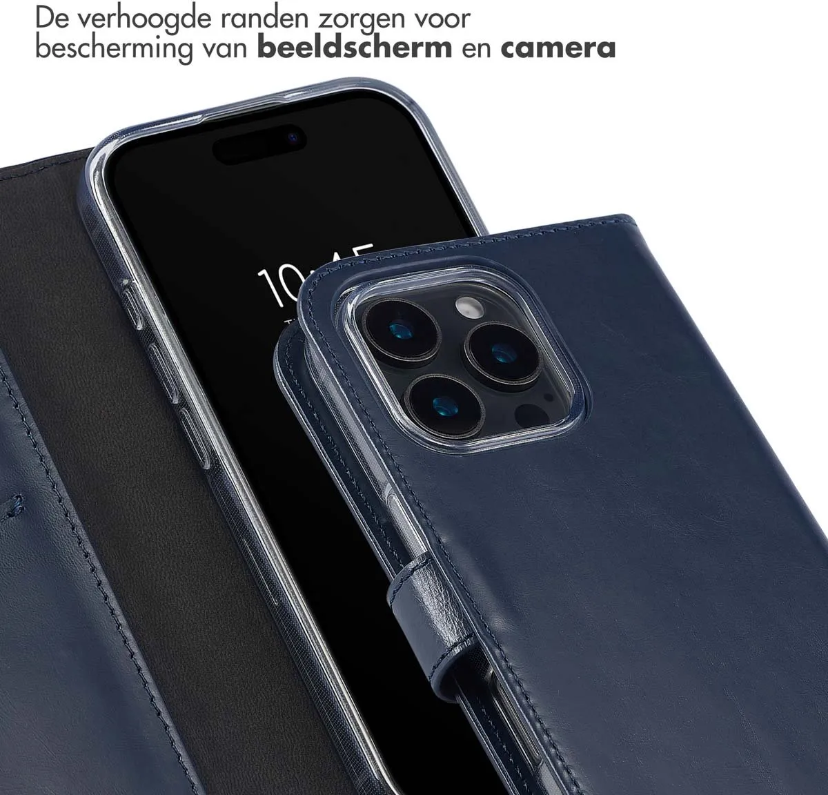 Selencia Hoesje iPhone 16 Pro Max - Echt Lederen Bookcase 3 Pasjes - Blauw