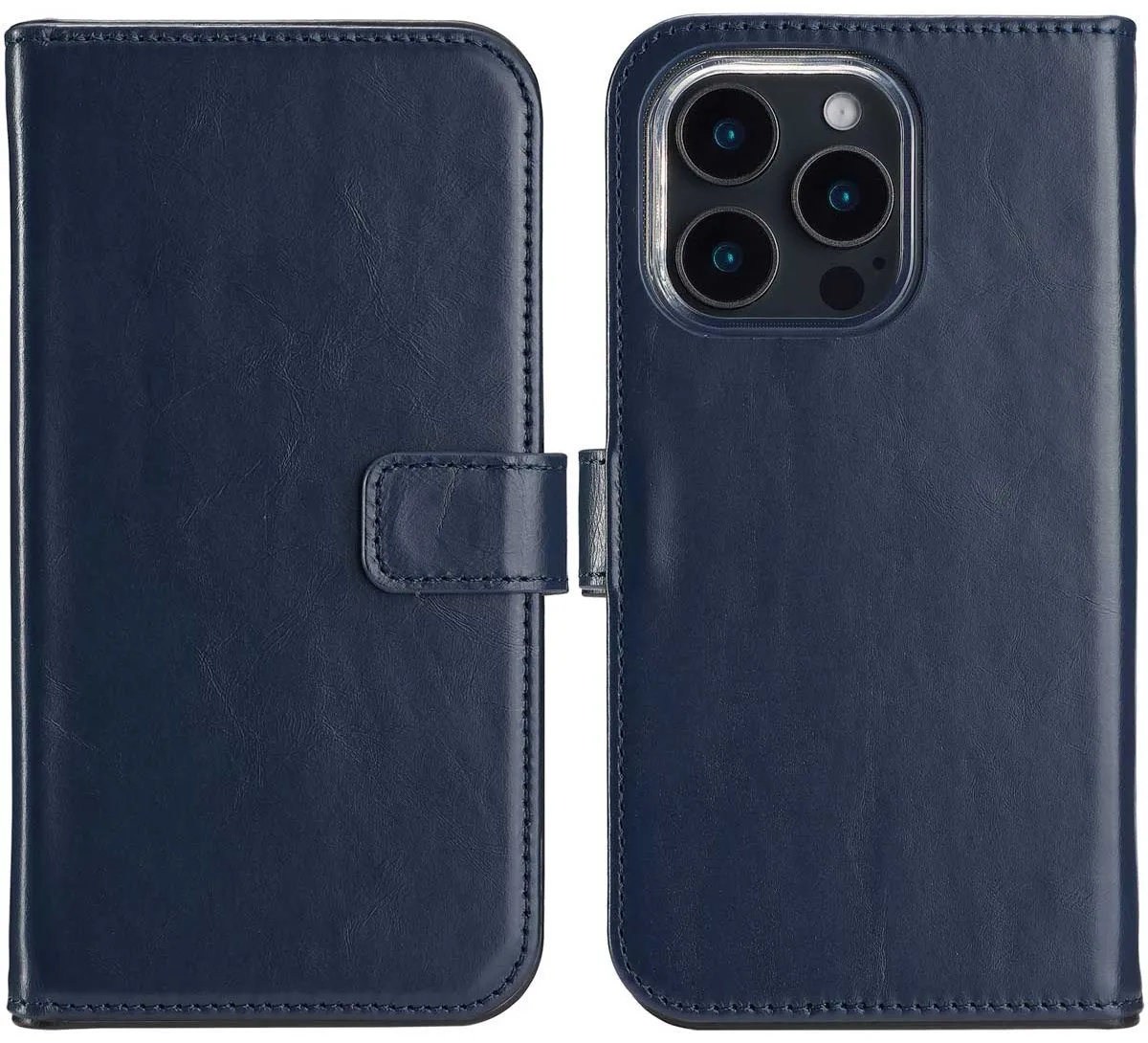 Selencia Hoesje iPhone 16 Pro Max - Echt Lederen Bookcase 3 Pasjes - Blauw
