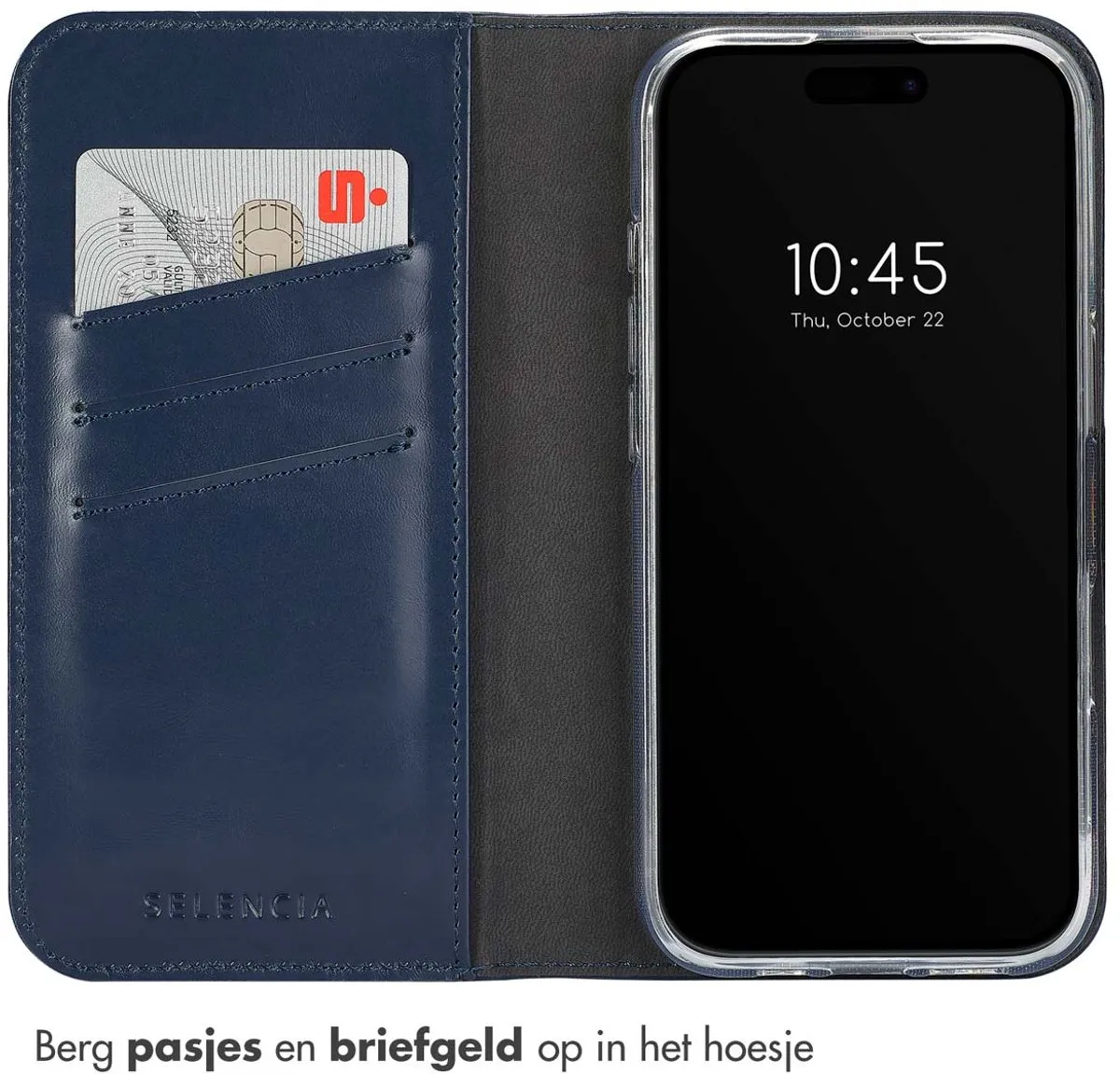 Selencia Hoesje iPhone 16 Pro Max - Echt Lederen Bookcase 3 Pasjes - Blauw