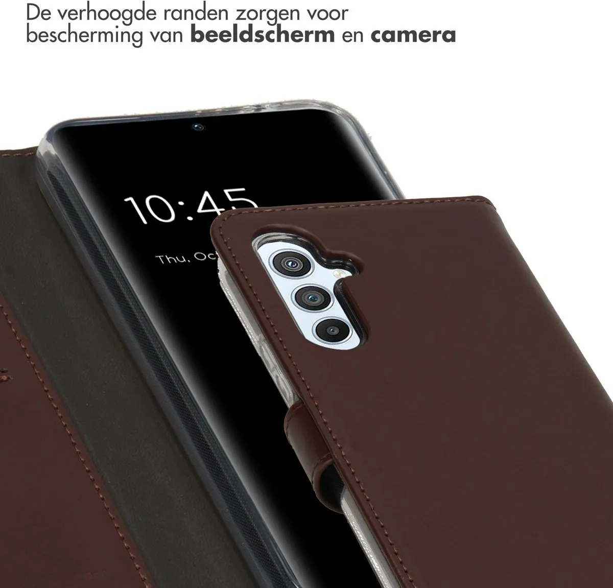 Selencia Hoesje Samsung Galaxy A54 - Echt Lederen Bookcase Bruin
